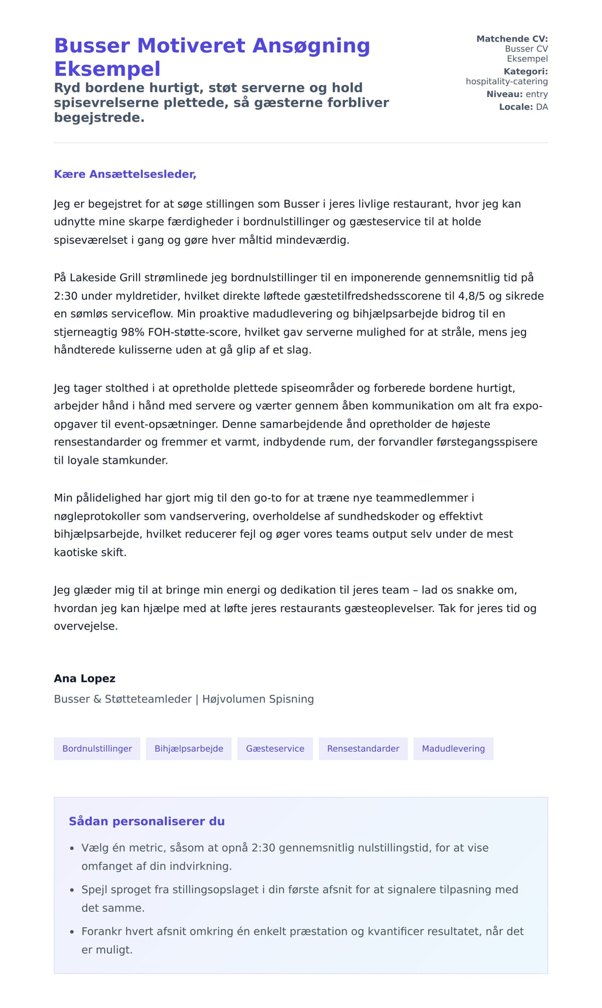 Ansøgningsbrev forhåndsvisning for Busser Motiveret Ansøgning Eksempel