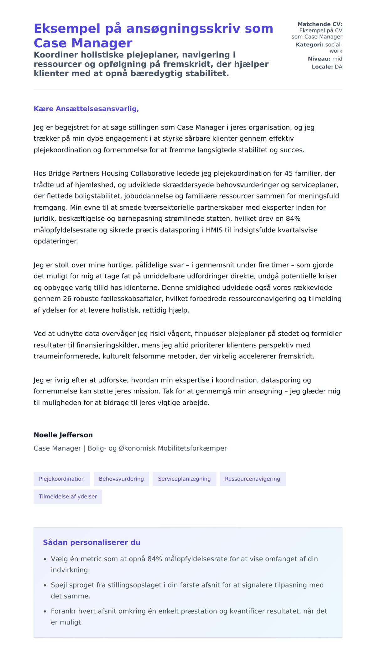 Ansøgningsbrev forhåndsvisning for Eksempel på ansøgningsskriv som Case Manager