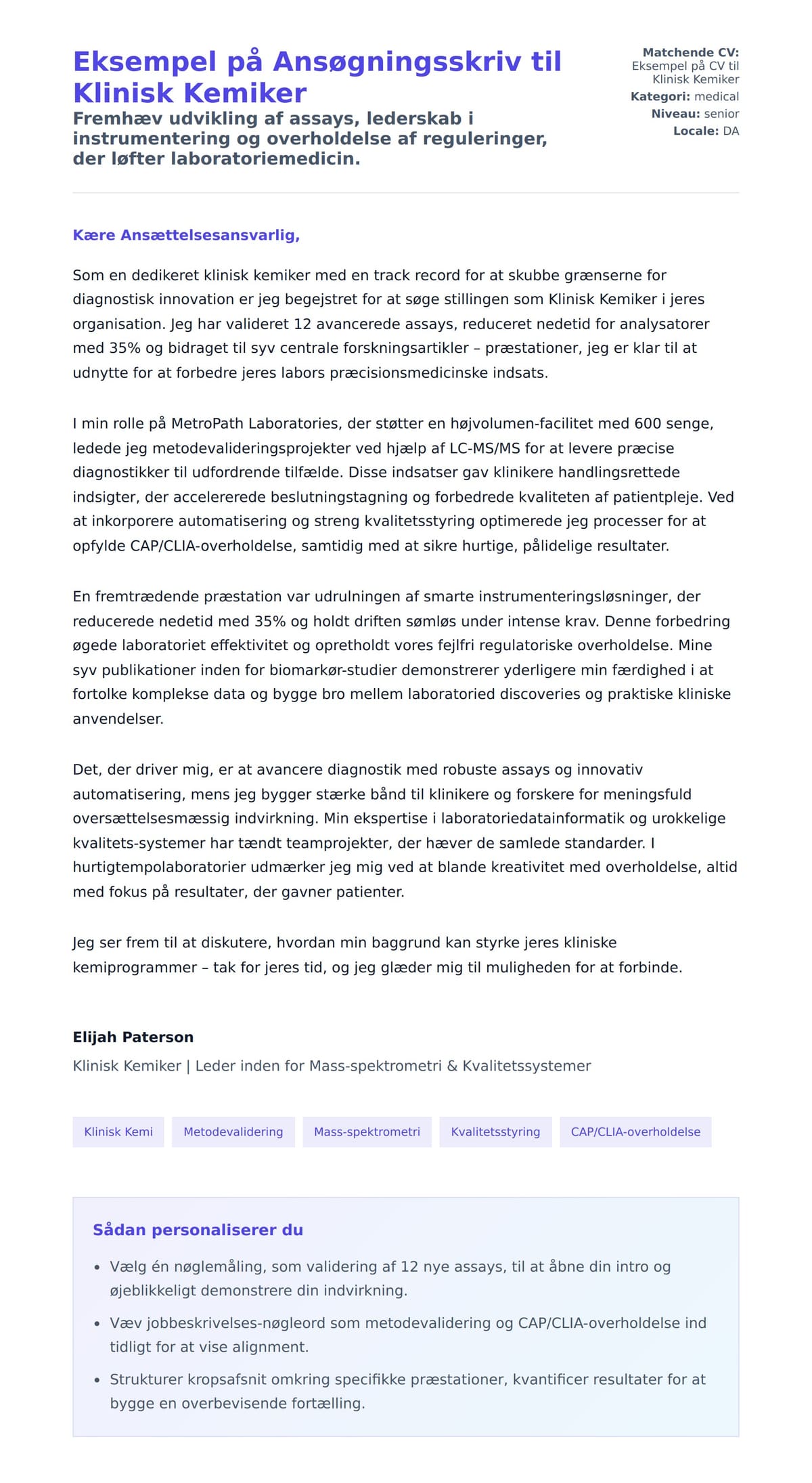 Ansøgningsbrev forhåndsvisning for Eksempel på Ansøgningsskriv til Klinisk Kemiker