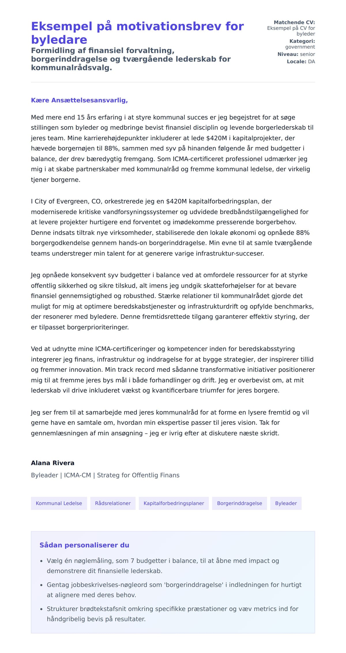 Ansøgningsbrev forhåndsvisning for Eksempel på motivationsbrev for byledare