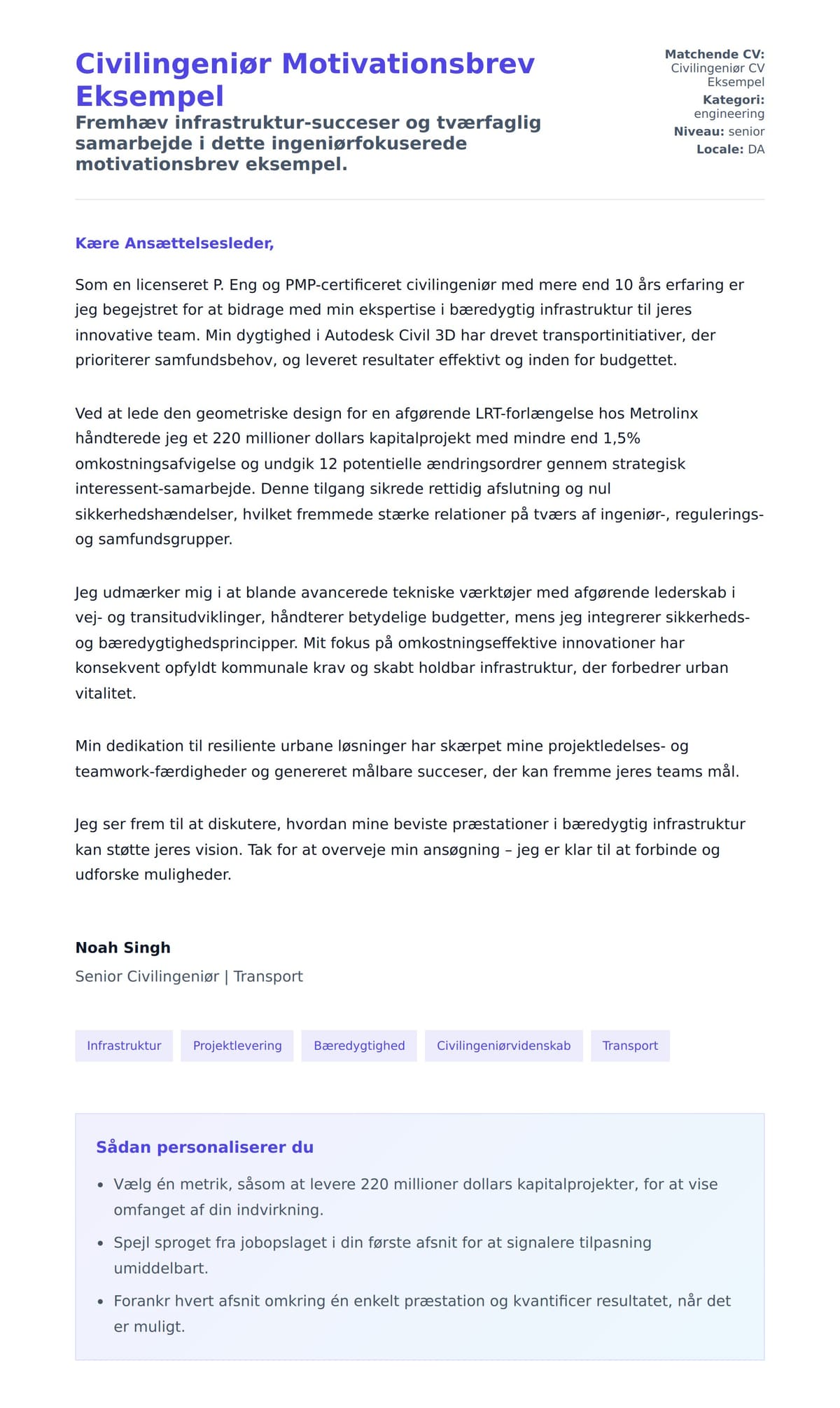 Ansøgningsbrev forhåndsvisning for Civilingeniør Motivationsbrev Eksempel