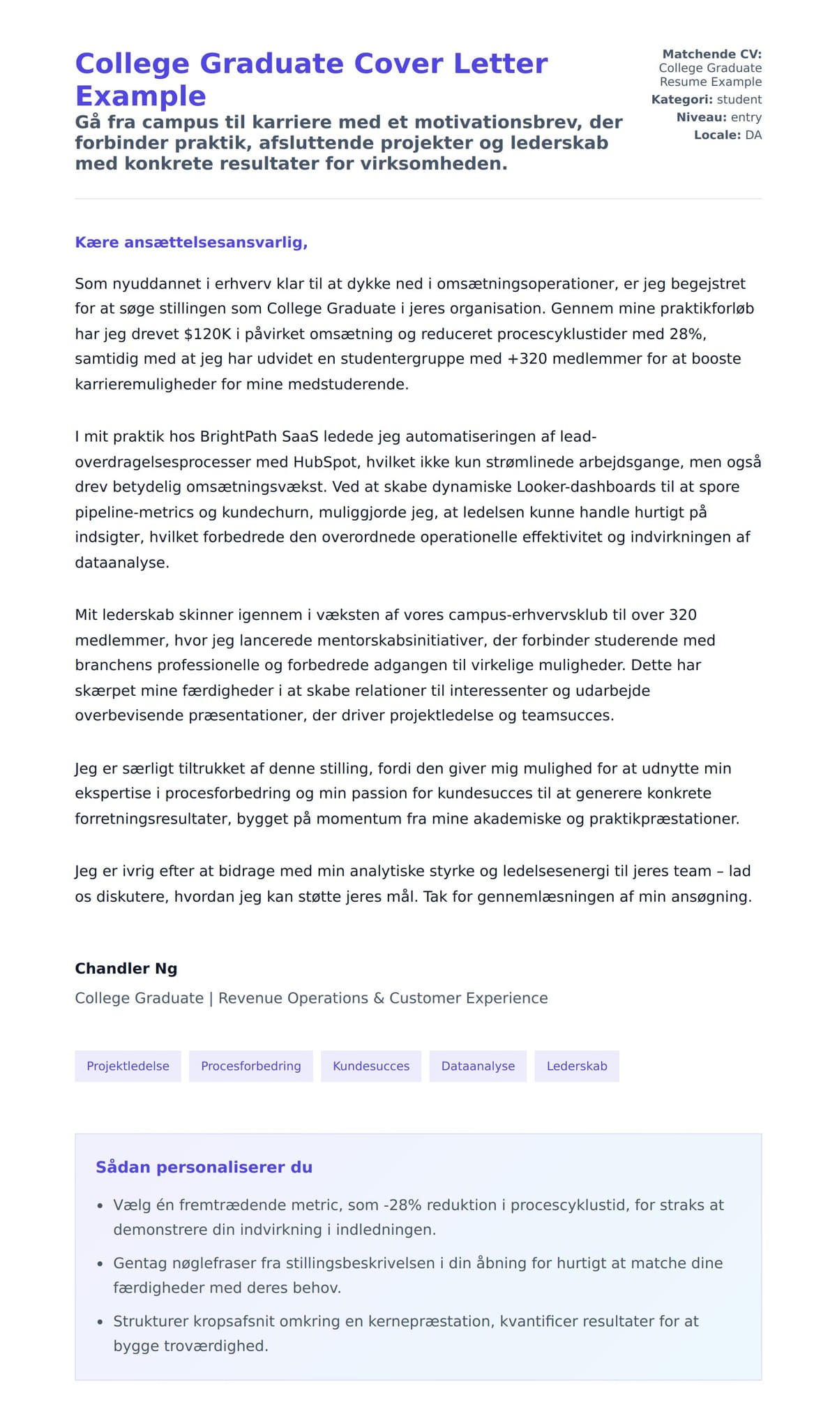 Ansøgningsbrev forhåndsvisning for College Graduate Cover Letter Example