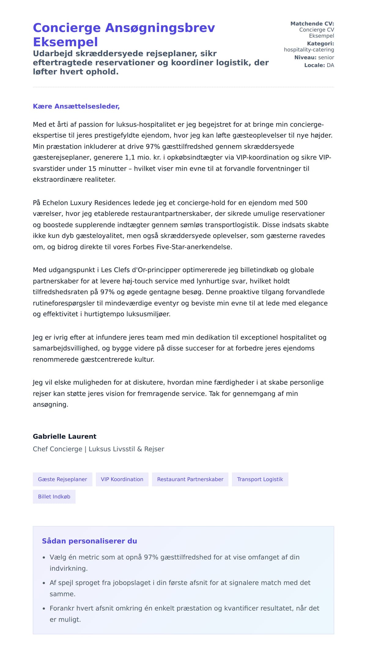 Ansøgningsbrev forhåndsvisning for Concierge Ansøgningsbrev Eksempel