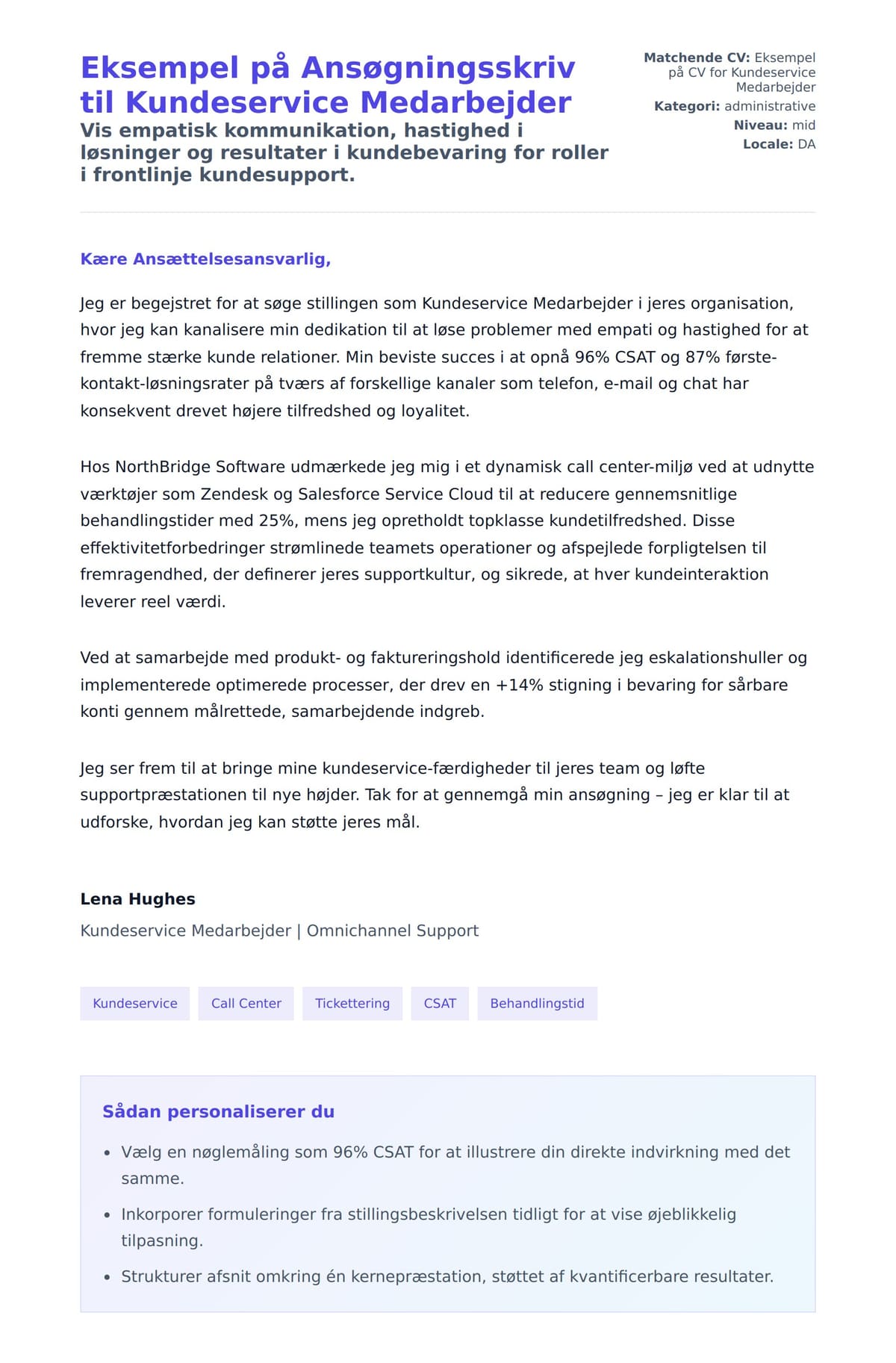 Ansøgningsbrev forhåndsvisning for Eksempel på Ansøgningsskriv til Kundeservice Medarbejder