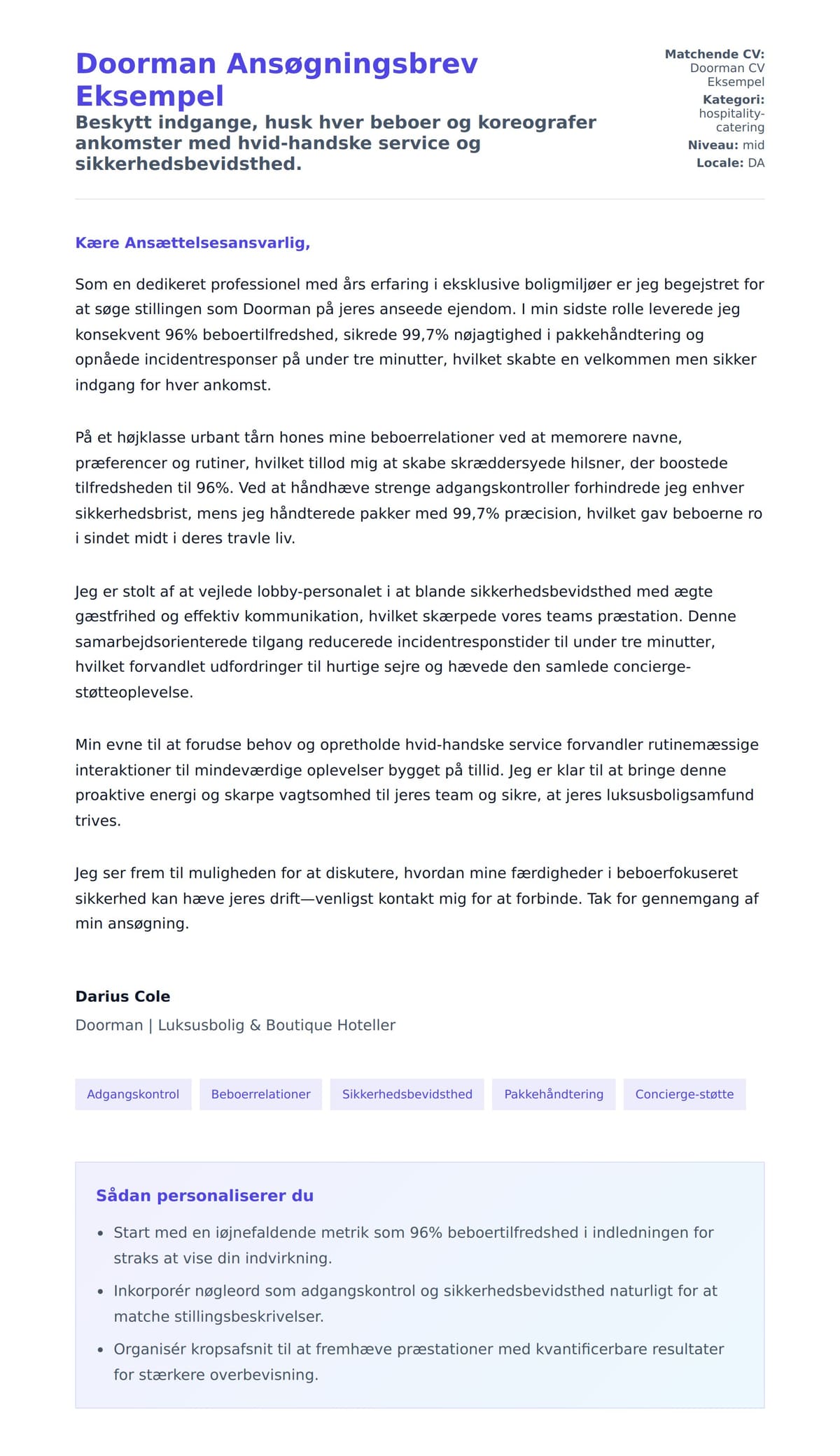 Ansøgningsbrev forhåndsvisning for Doorman Ansøgningsbrev Eksempel