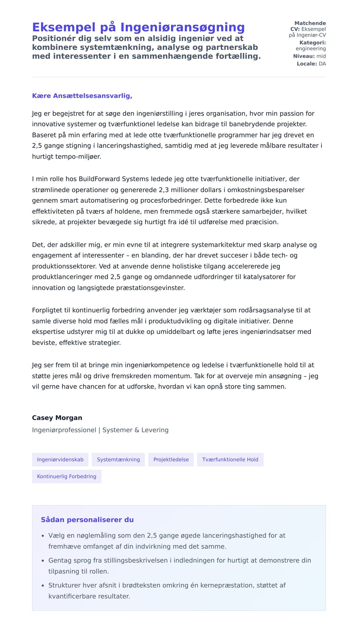 Ansøgningsbrev forhåndsvisning for Eksempel på Ingeniøransøgning