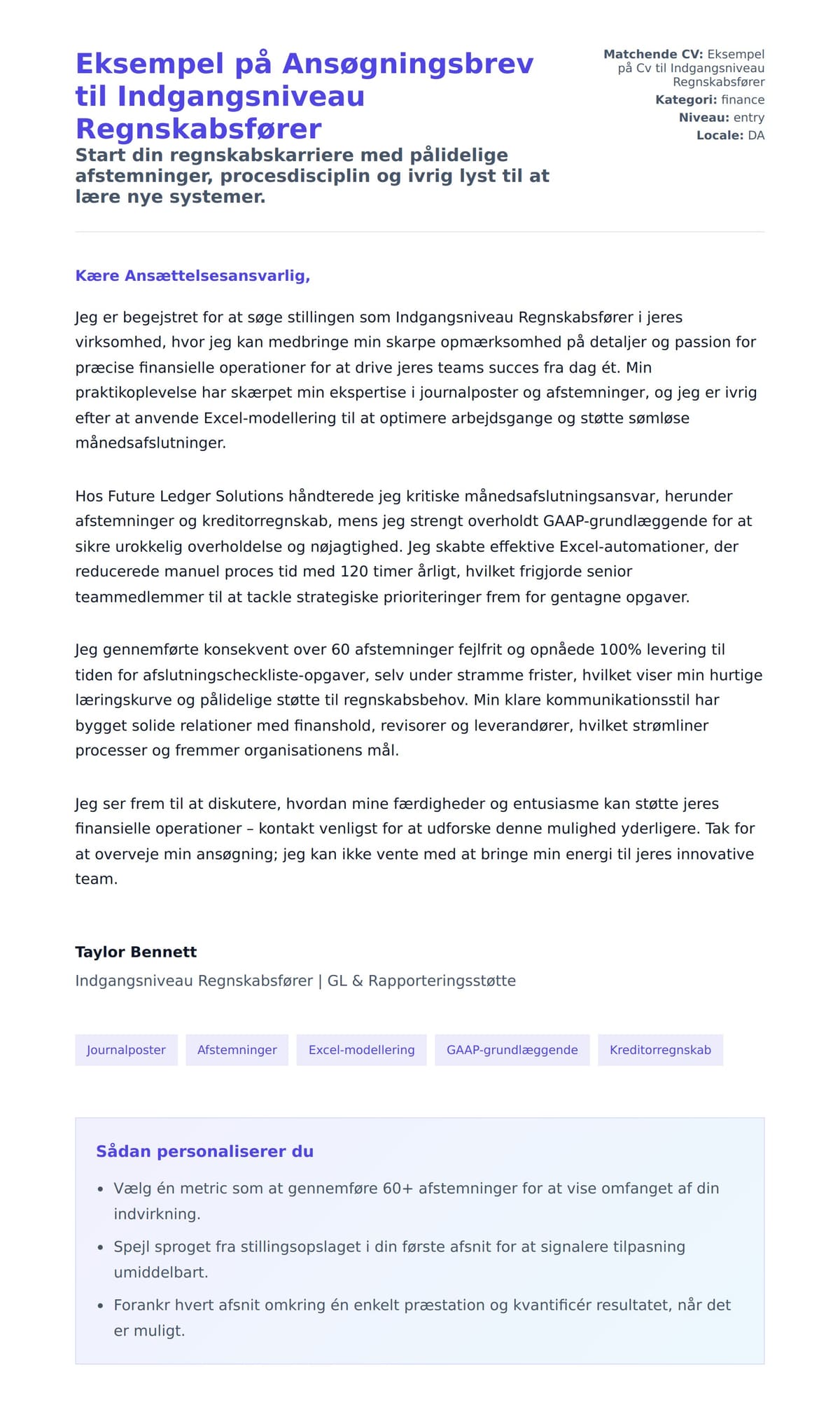 Ansøgningsbrev forhåndsvisning for Eksempel på Ansøgningsbrev til Indgangsniveau Regnskabsfører