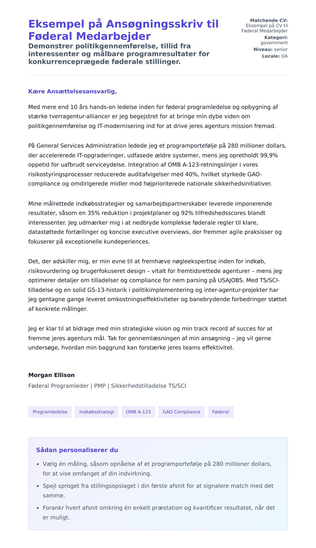 Ansøgningsbrev forhåndsvisning for Eksempel på Ansøgningsskriv til Føderal Medarbejder