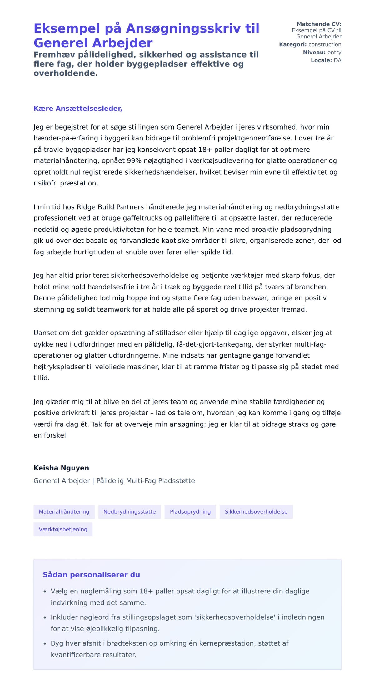 Ansøgningsbrev forhåndsvisning for Eksempel på Ansøgningsskriv til Generel Arbejder