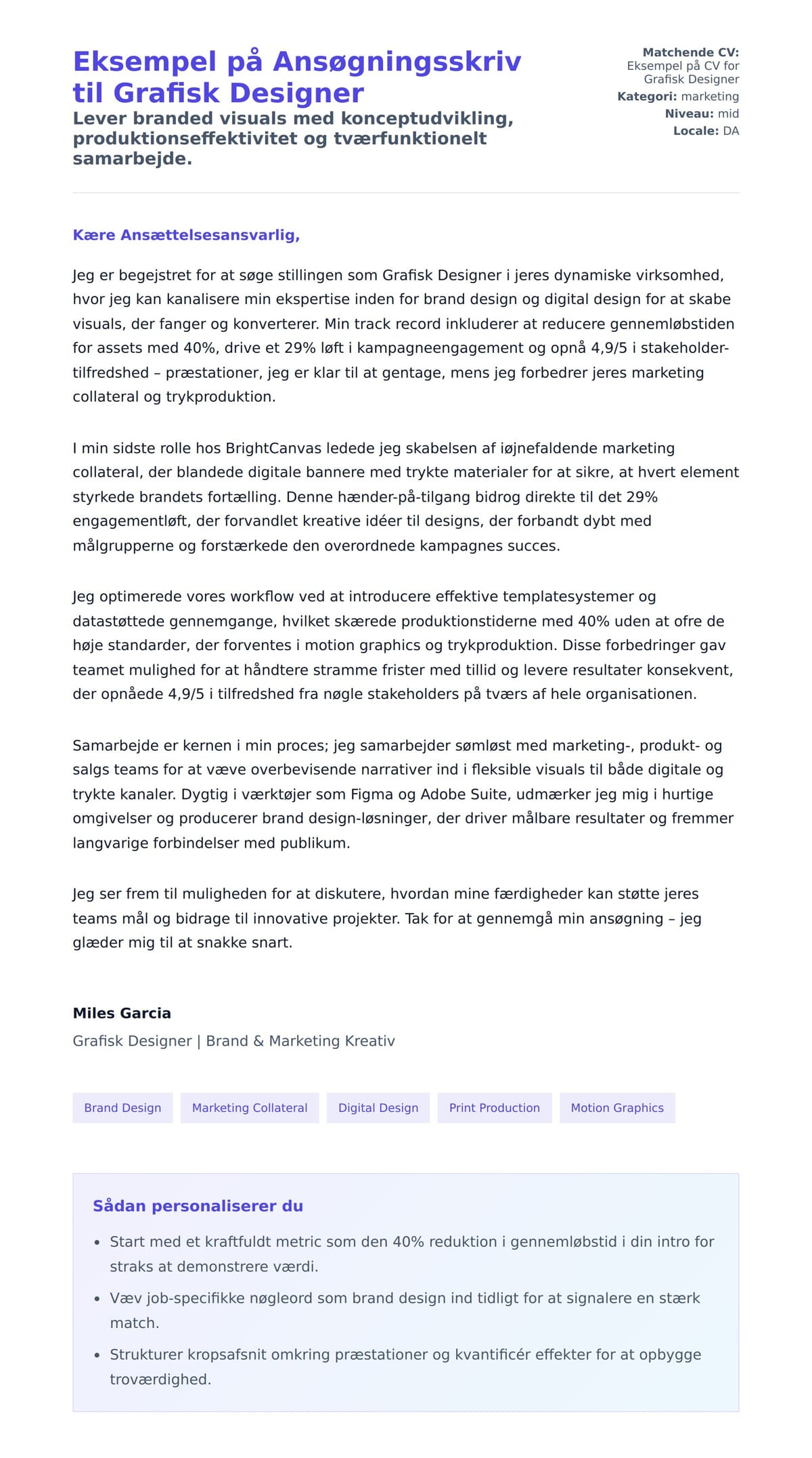 Ansøgningsbrev forhåndsvisning for Eksempel på Ansøgningsskriv til Grafisk Designer