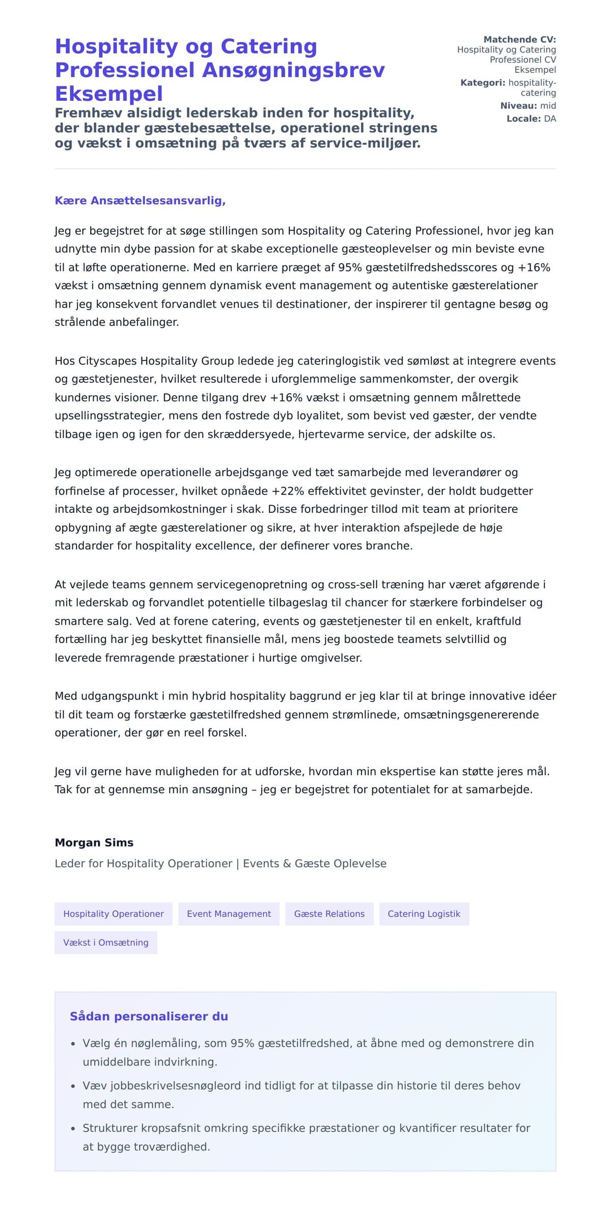 Ansøgningsbrev forhåndsvisning for Hospitality og Catering Professionel Ansøgningsbrev Eksempel