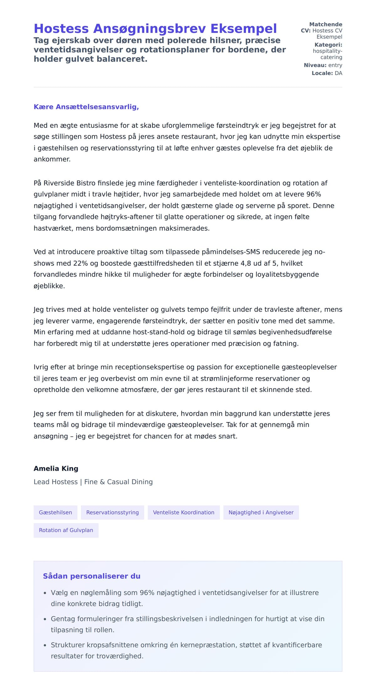 Ansøgningsbrev forhåndsvisning for Hostess Ansøgningsbrev Eksempel