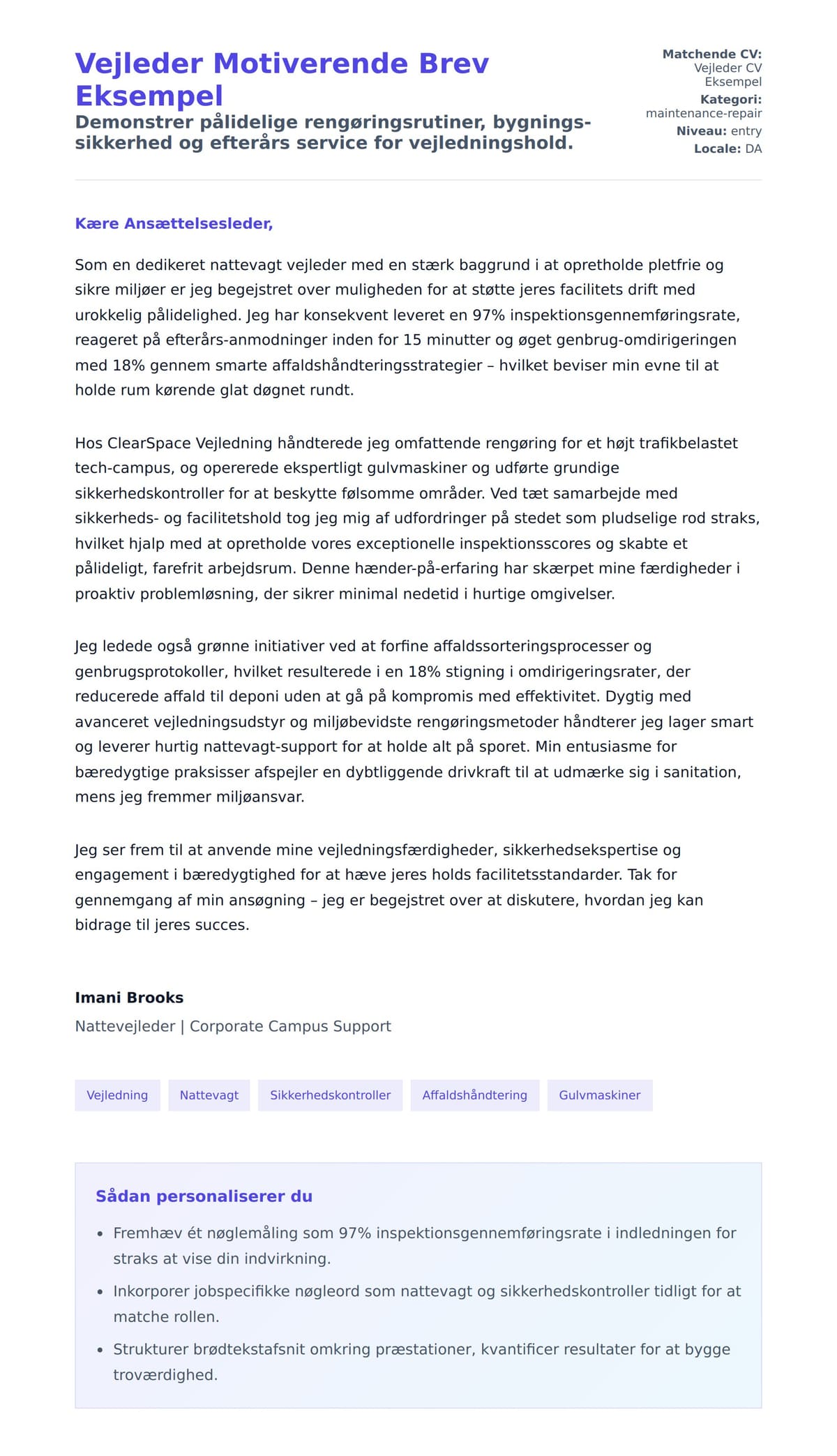 Ansøgningsbrev forhåndsvisning for Vejleder Motiverende Brev Eksempel