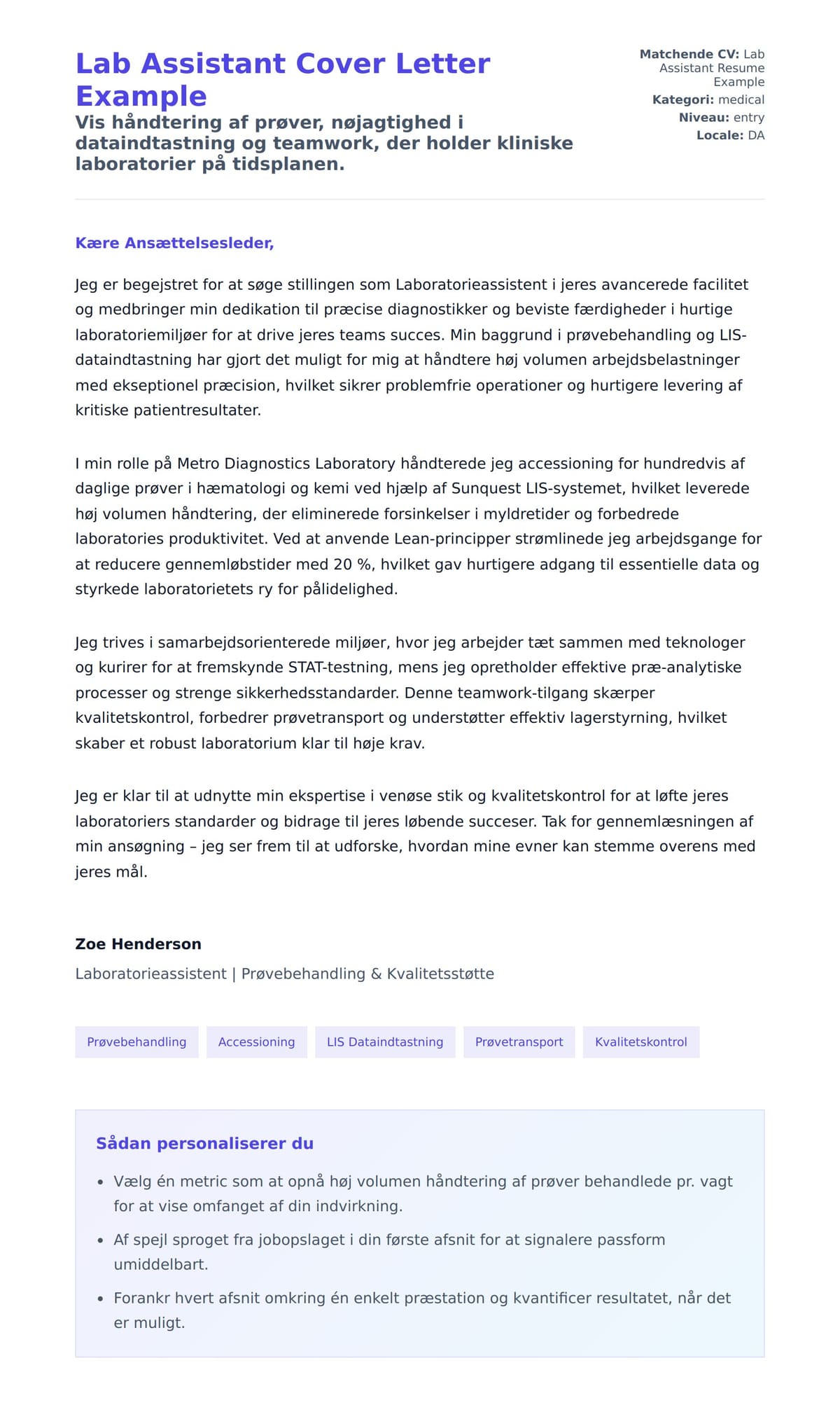 Ansøgningsbrev forhåndsvisning for Lab Assistant Cover Letter Example