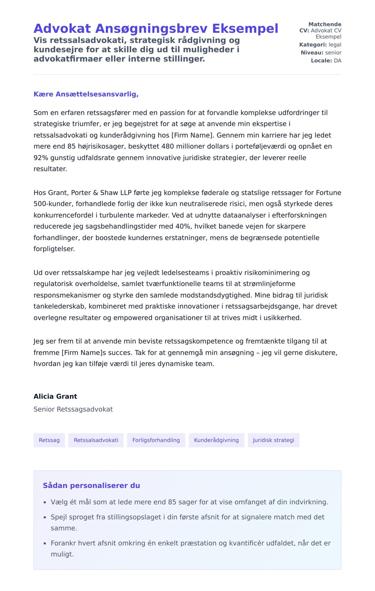 Ansøgningsbrev forhåndsvisning for Advokat Ansøgningsbrev Eksempel