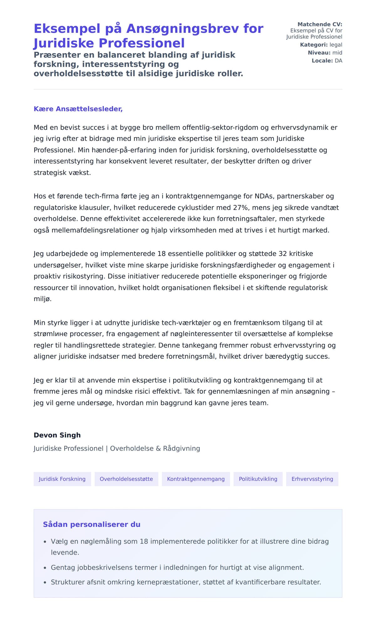 Ansøgningsbrev forhåndsvisning for Eksempel på Ansøgningsbrev for Juridiske Professionel