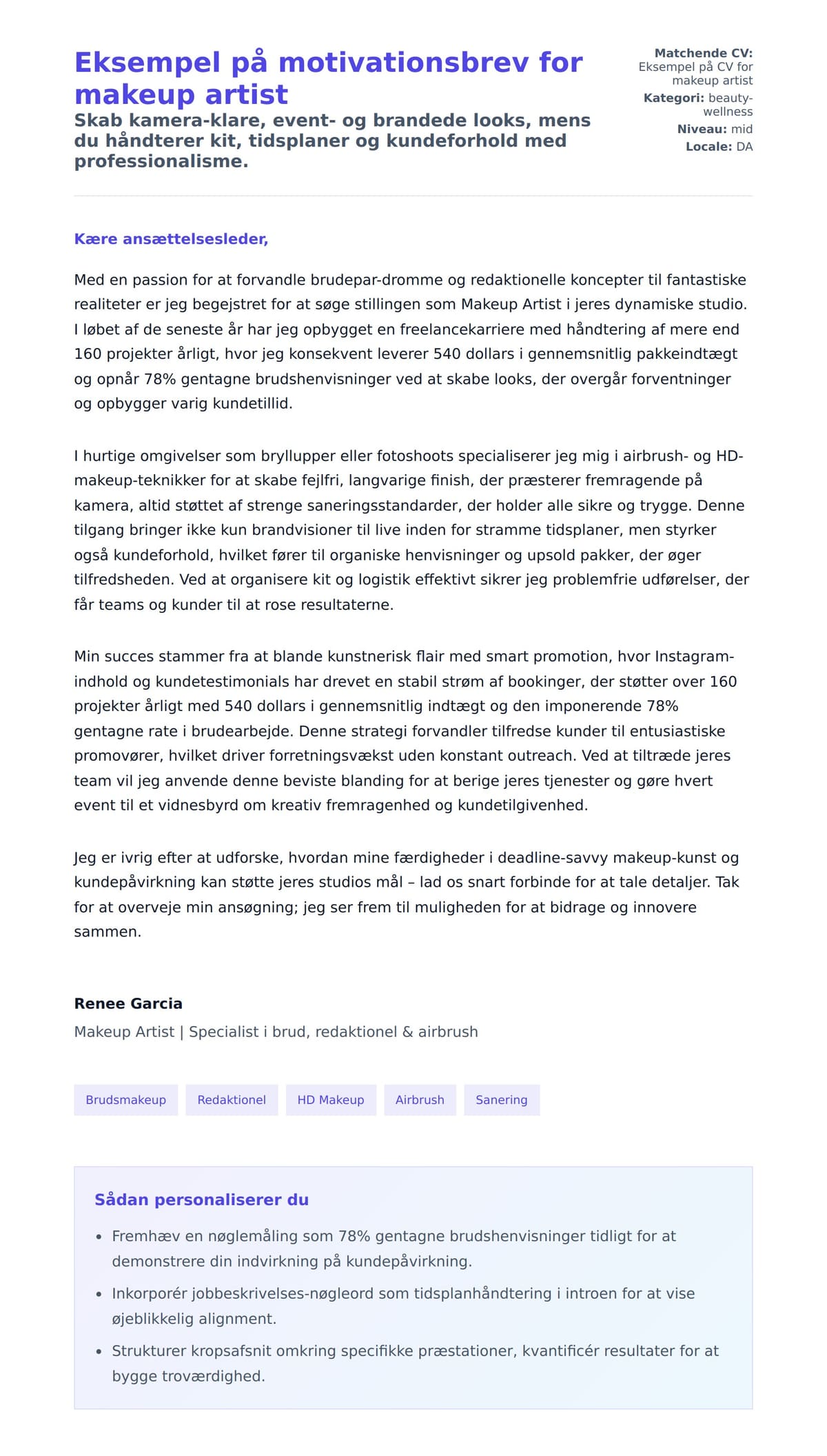Eksempel på motivationsbrev for makeup artist