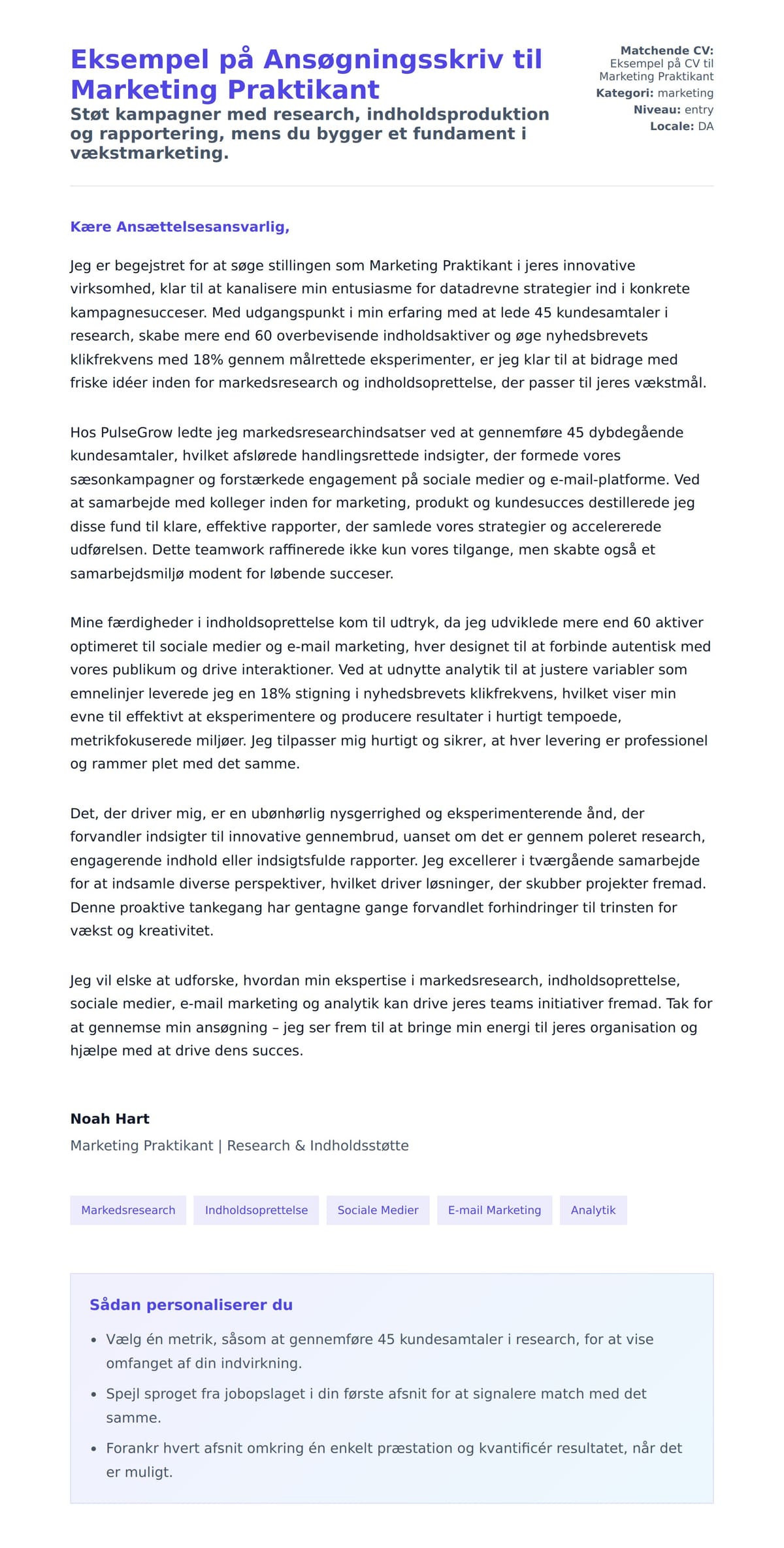 Ansøgningsbrev forhåndsvisning for Eksempel på Ansøgningsskriv til Marketing Praktikant