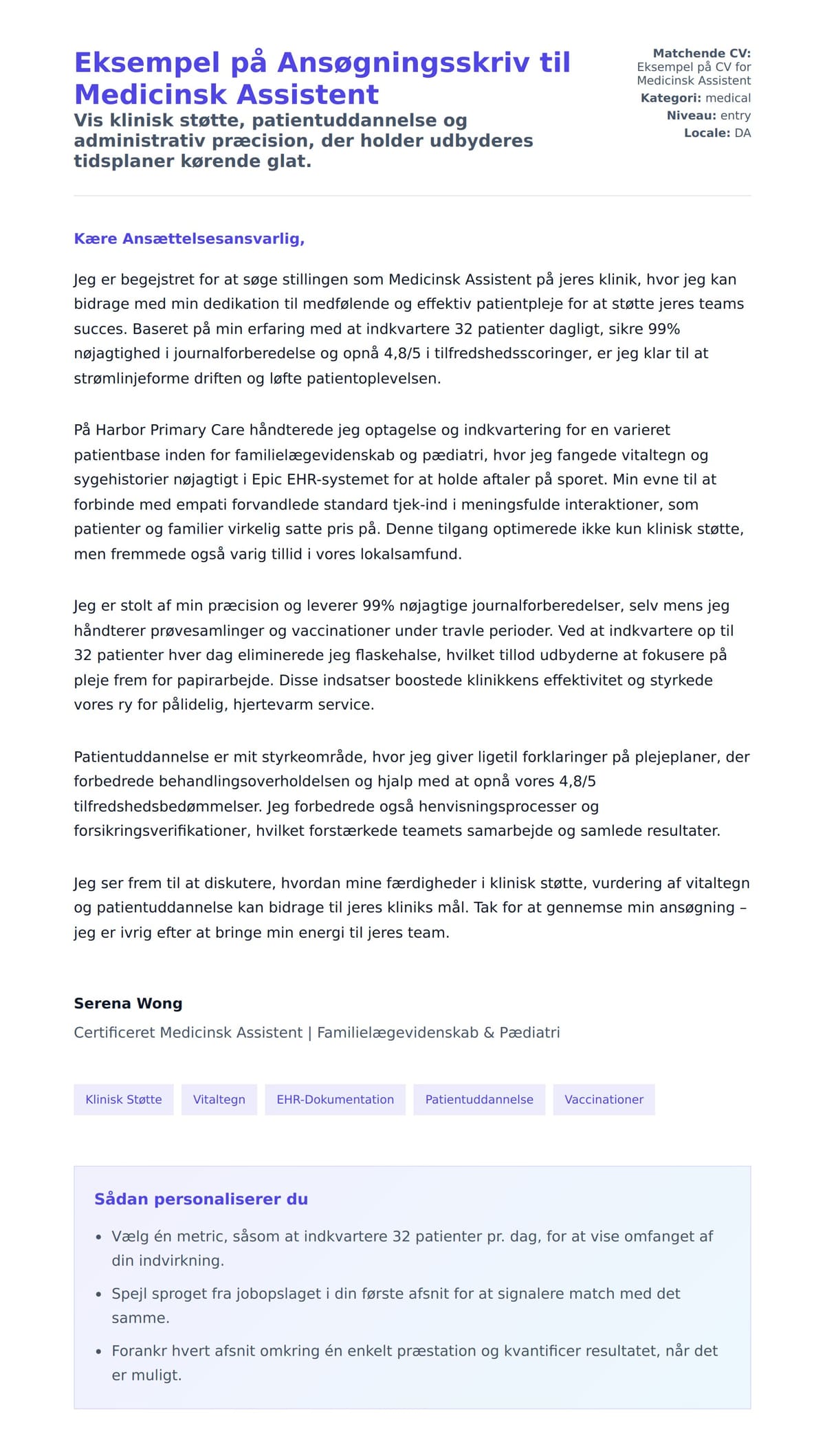 Ansøgningsbrev forhåndsvisning for Eksempel på Ansøgningsskriv til Medicinsk Assistent