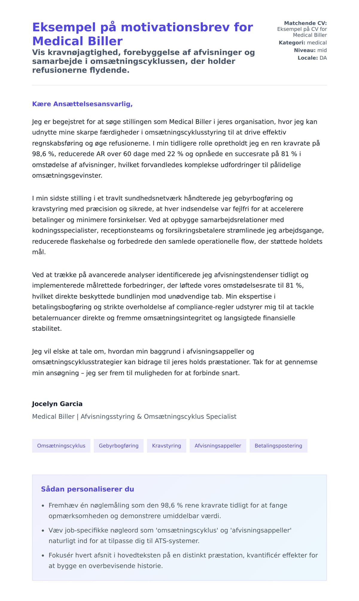 Ansøgningsbrev forhåndsvisning for Eksempel på motivationsbrev for Medical Biller