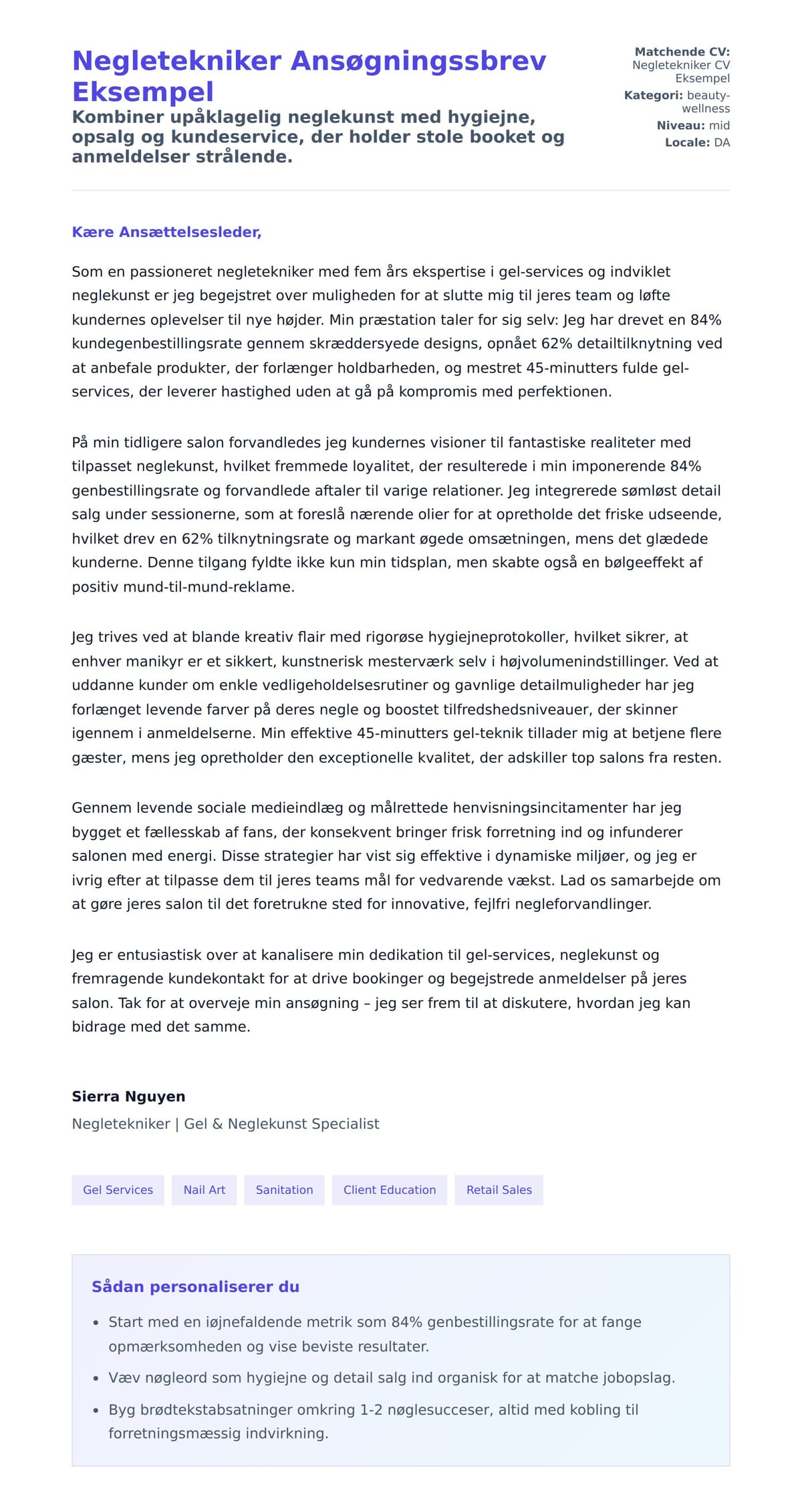 Ansøgningsbrev forhåndsvisning for Negletekniker Ansøgningssbrev Eksempel
