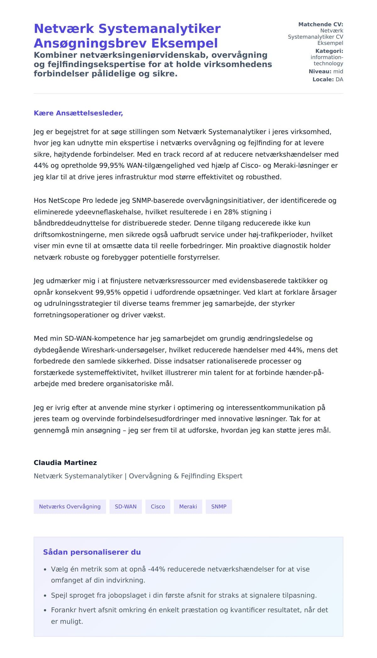 Ansøgningsbrev forhåndsvisning for Netværk Systemanalytiker Ansøgningsbrev Eksempel