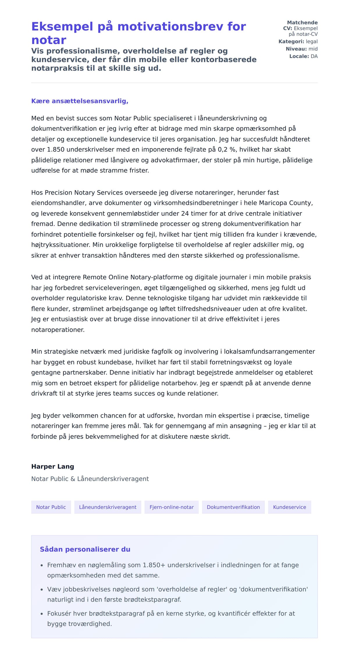 Ansøgningsbrev forhåndsvisning for Eksempel på motivationsbrev for notar