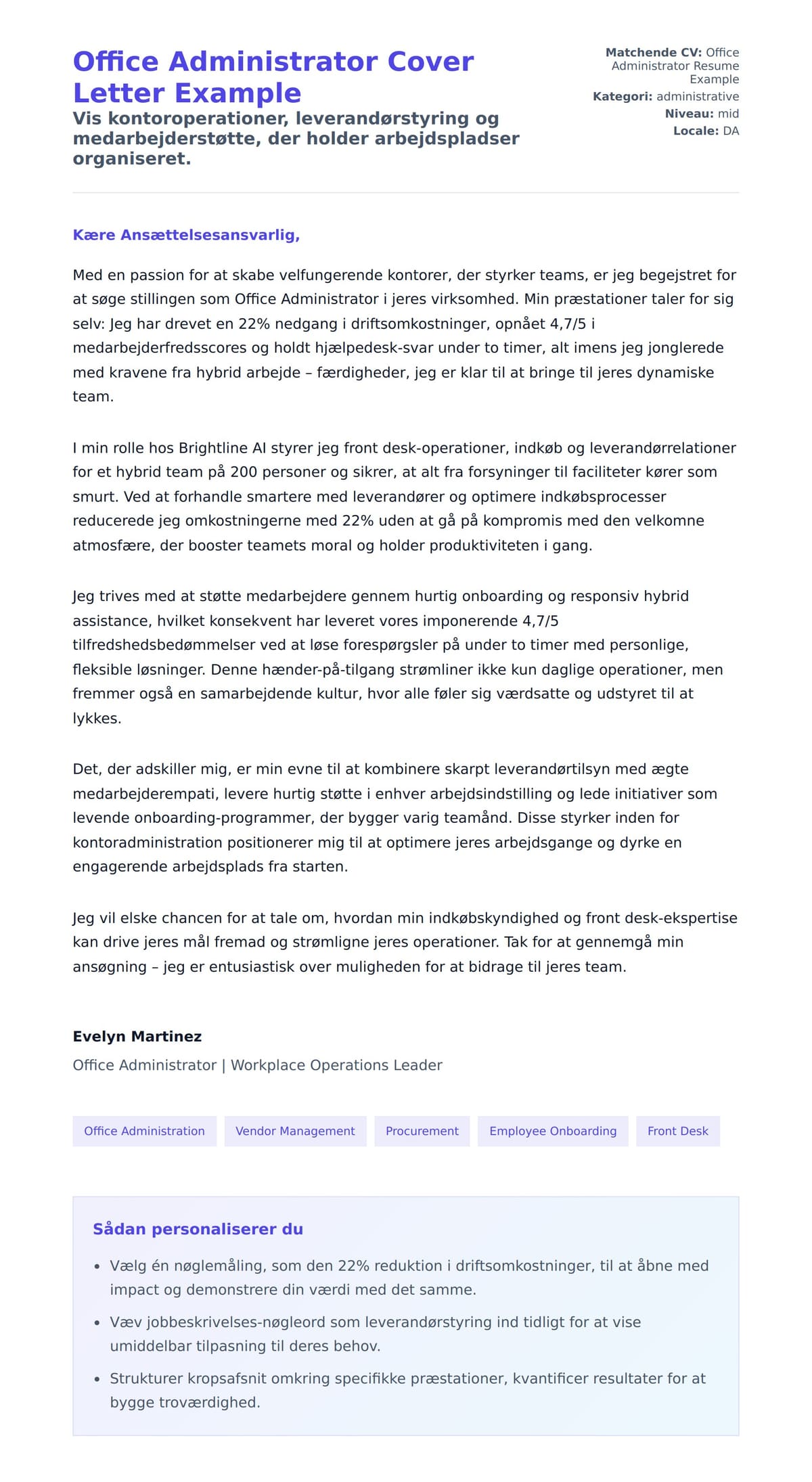 Ansøgningsbrev forhåndsvisning for Office Administrator Cover Letter Example
