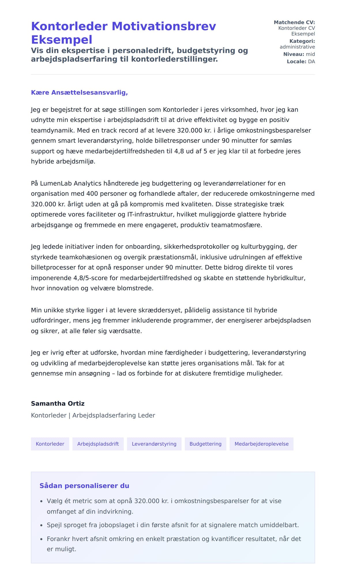 Ansøgningsbrev forhåndsvisning for Kontorleder Motivationsbrev Eksempel