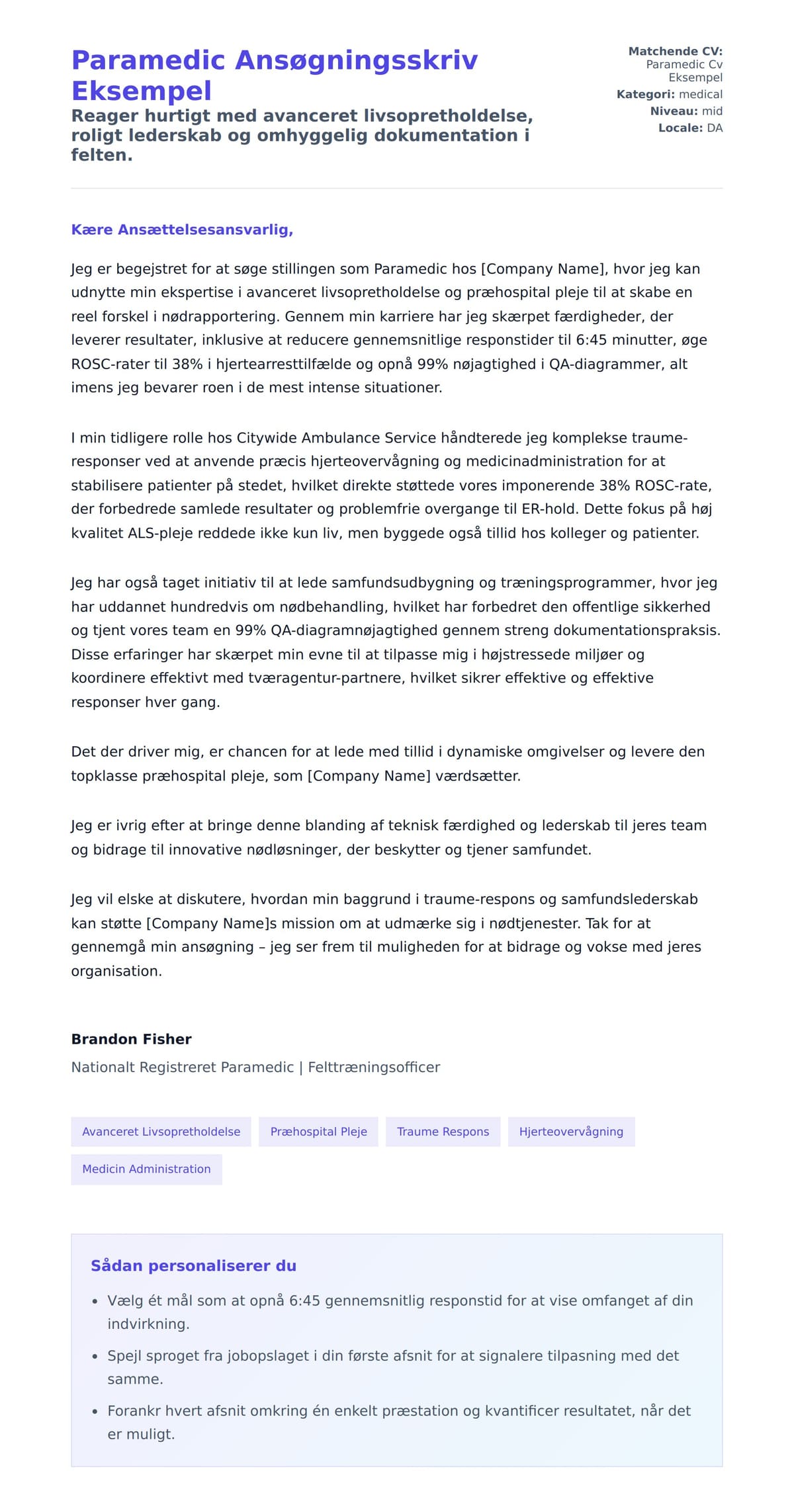 Ansøgningsbrev forhåndsvisning for Paramedic Ansøgningsskriv Eksempel