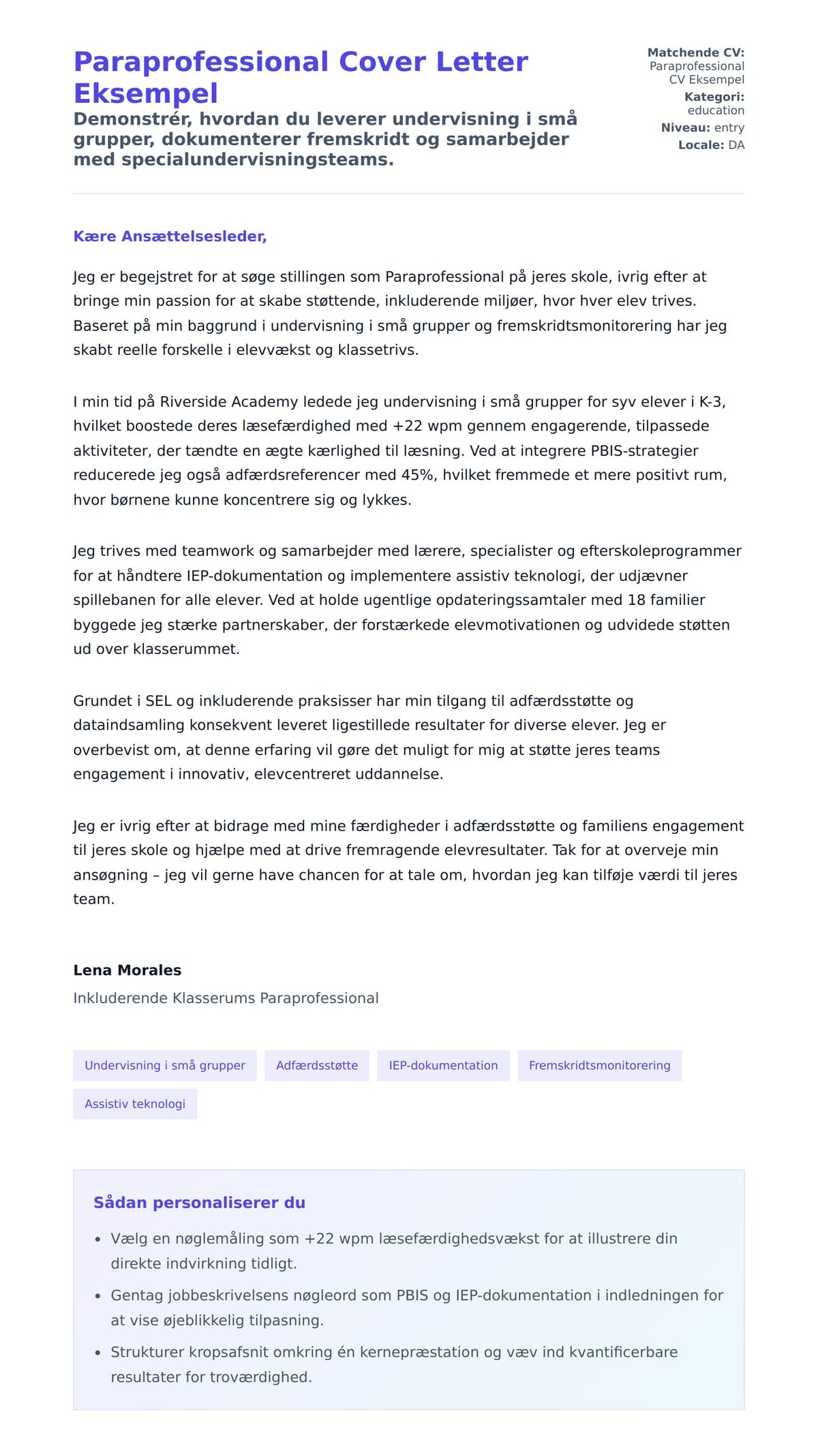 Ansøgningsbrev forhåndsvisning for Paraprofessional Cover Letter Eksempel