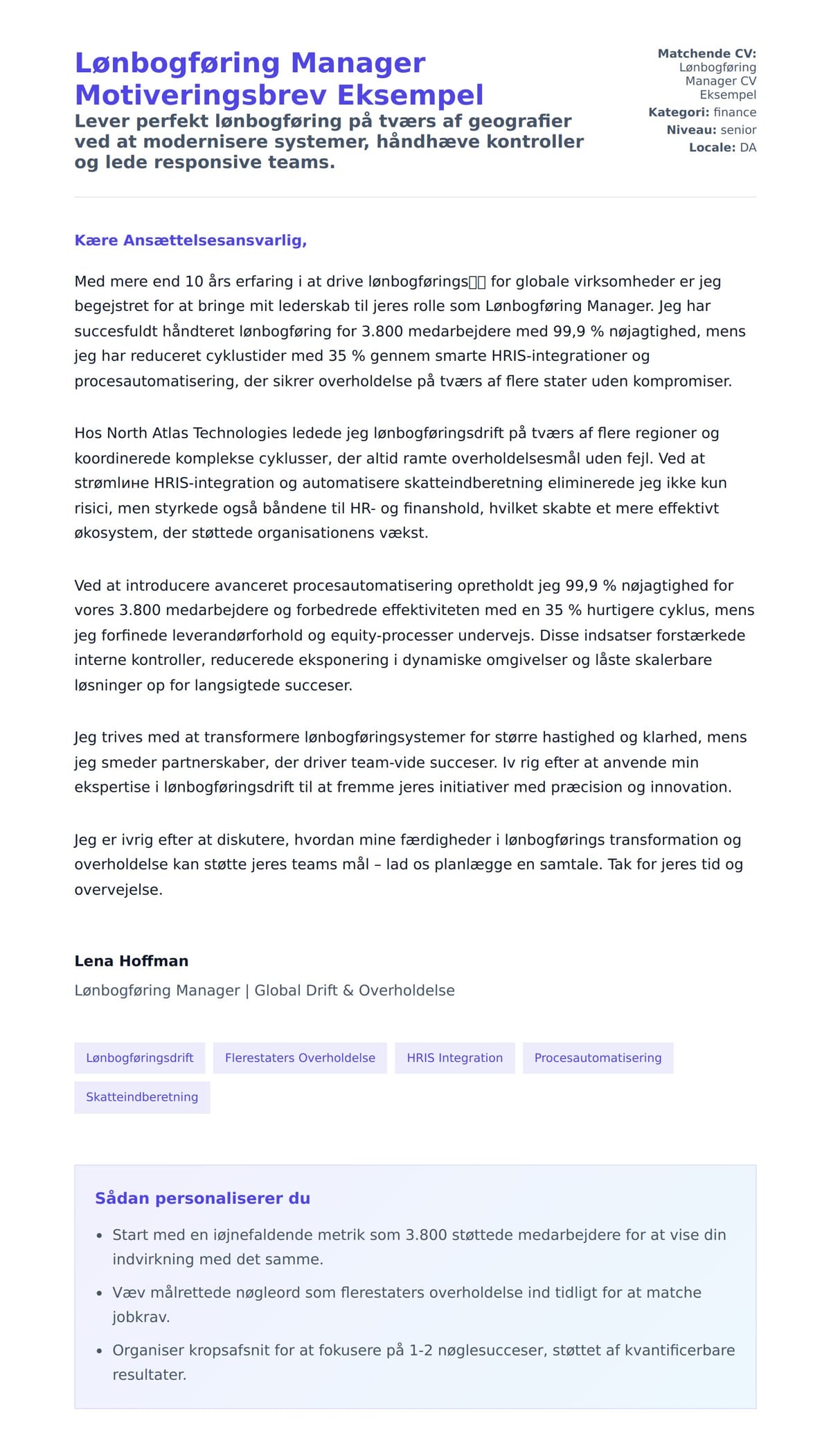 Ansøgningsbrev forhåndsvisning for Lønbogføring Manager Motiveringsbrev Eksempel