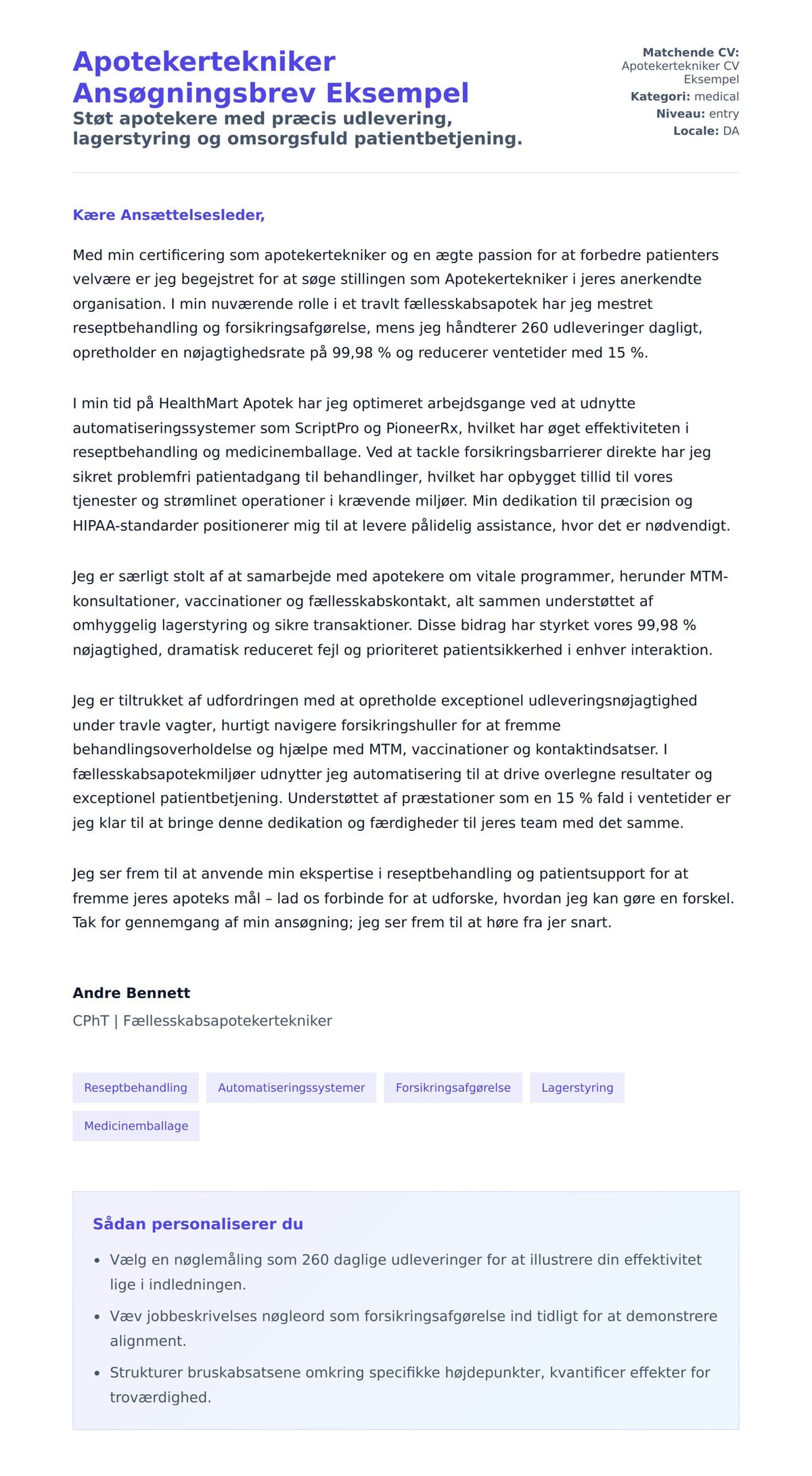 Ansøgningsbrev forhåndsvisning for Apotekertekniker Ansøgningsbrev Eksempel