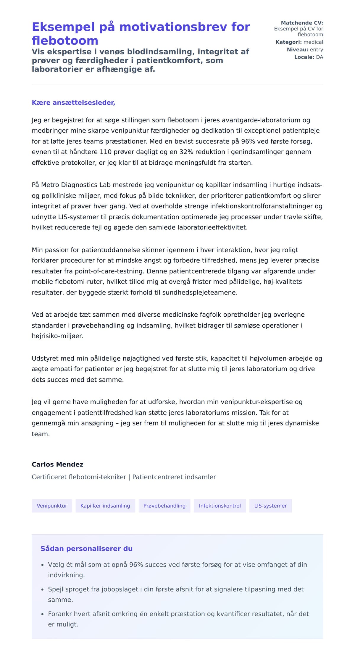 Ansøgningsbrev forhåndsvisning for Eksempel på motivationsbrev for flebotoom