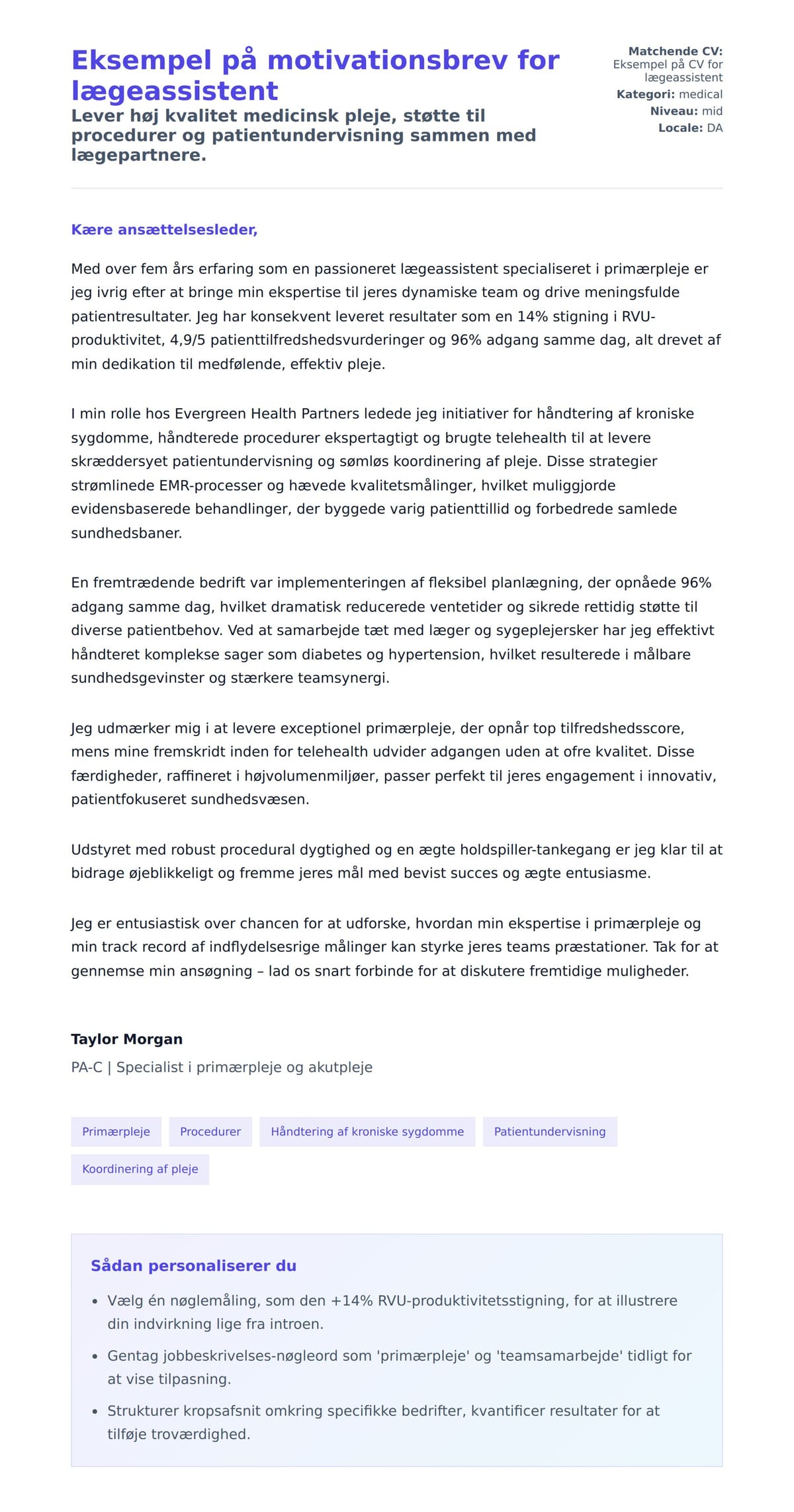 Ansøgningsbrev forhåndsvisning for Eksempel på motivationsbrev for lægeassistent
