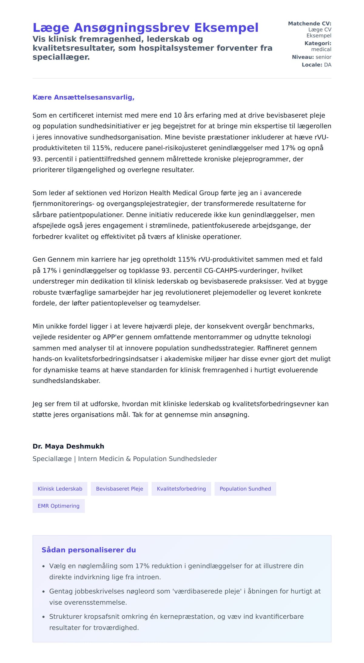 Ansøgningsbrev forhåndsvisning for Læge Ansøgningssbrev Eksempel