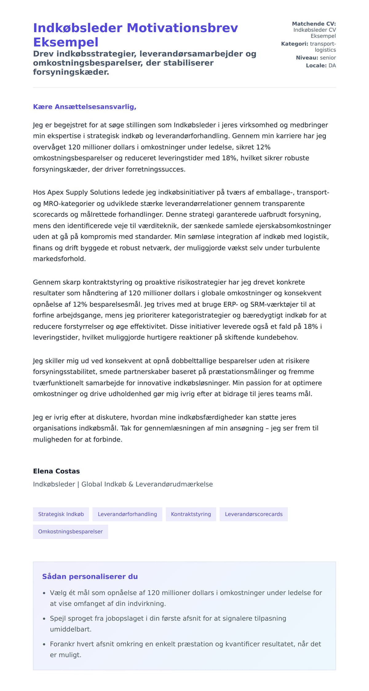 Ansøgningsbrev forhåndsvisning for Indkøbsleder Motivationsbrev Eksempel