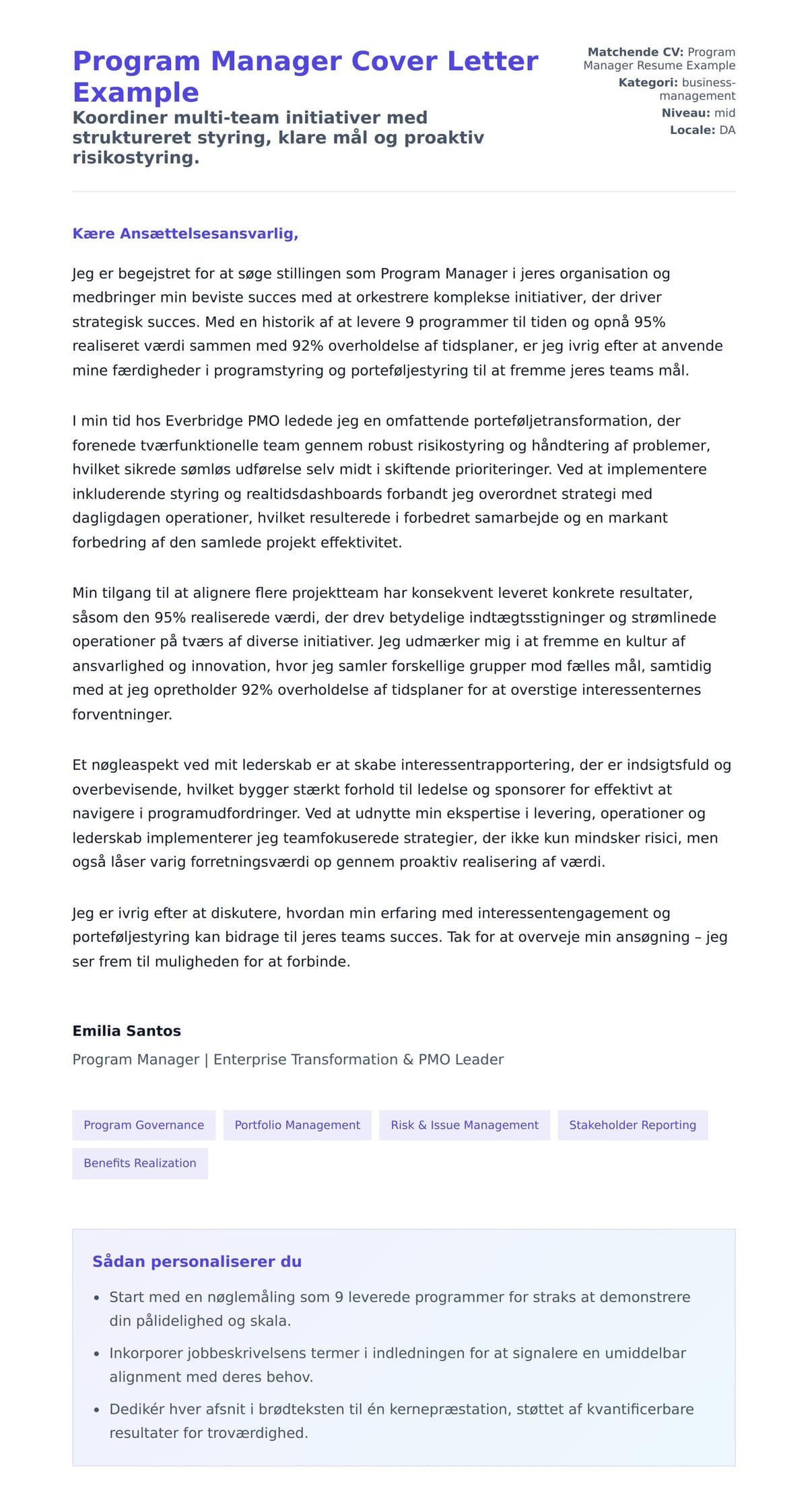 Ansøgningsbrev forhåndsvisning for Program Manager Cover Letter Example