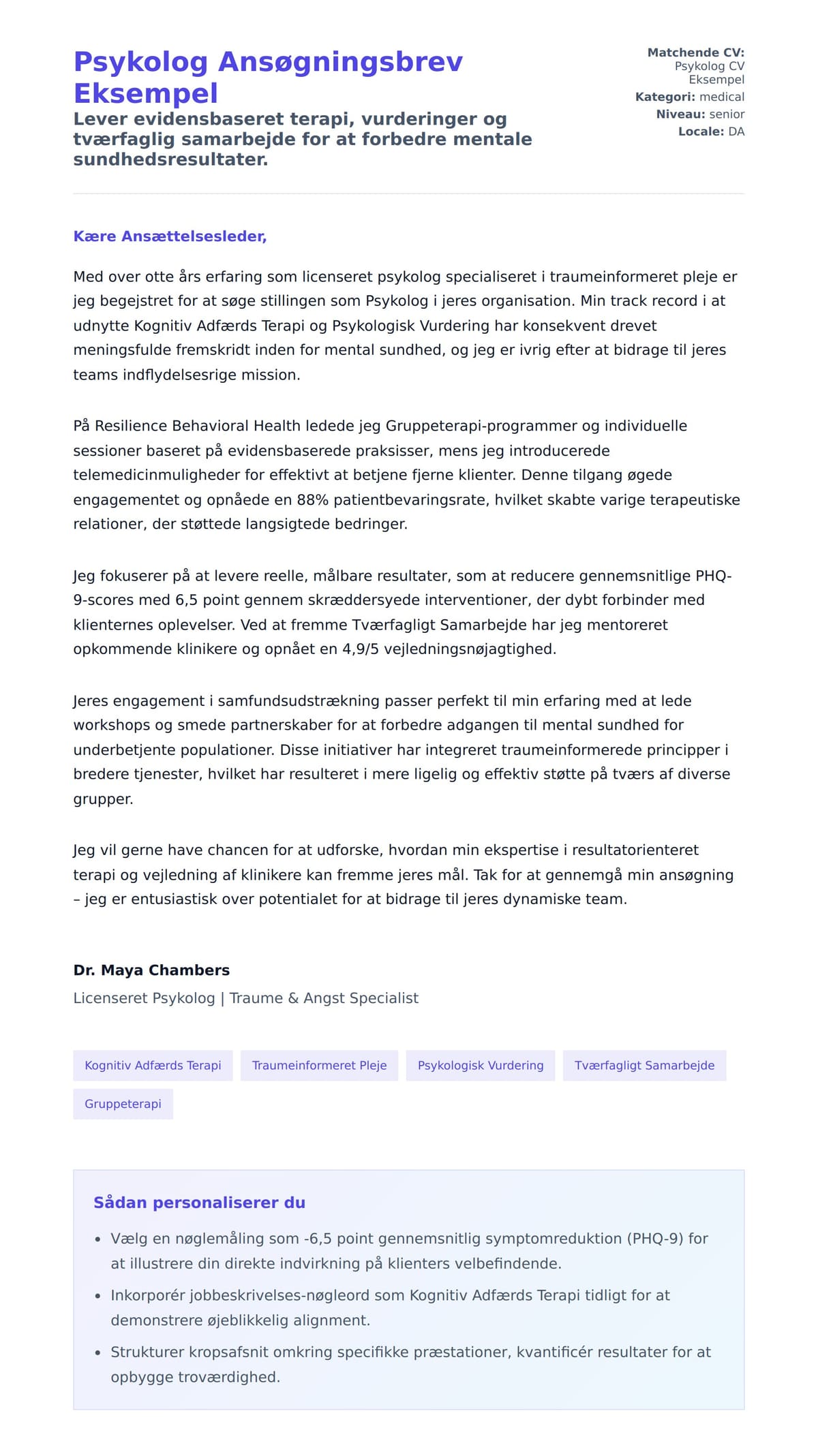 Ansøgningsbrev forhåndsvisning for Psykolog Ansøgningsbrev Eksempel