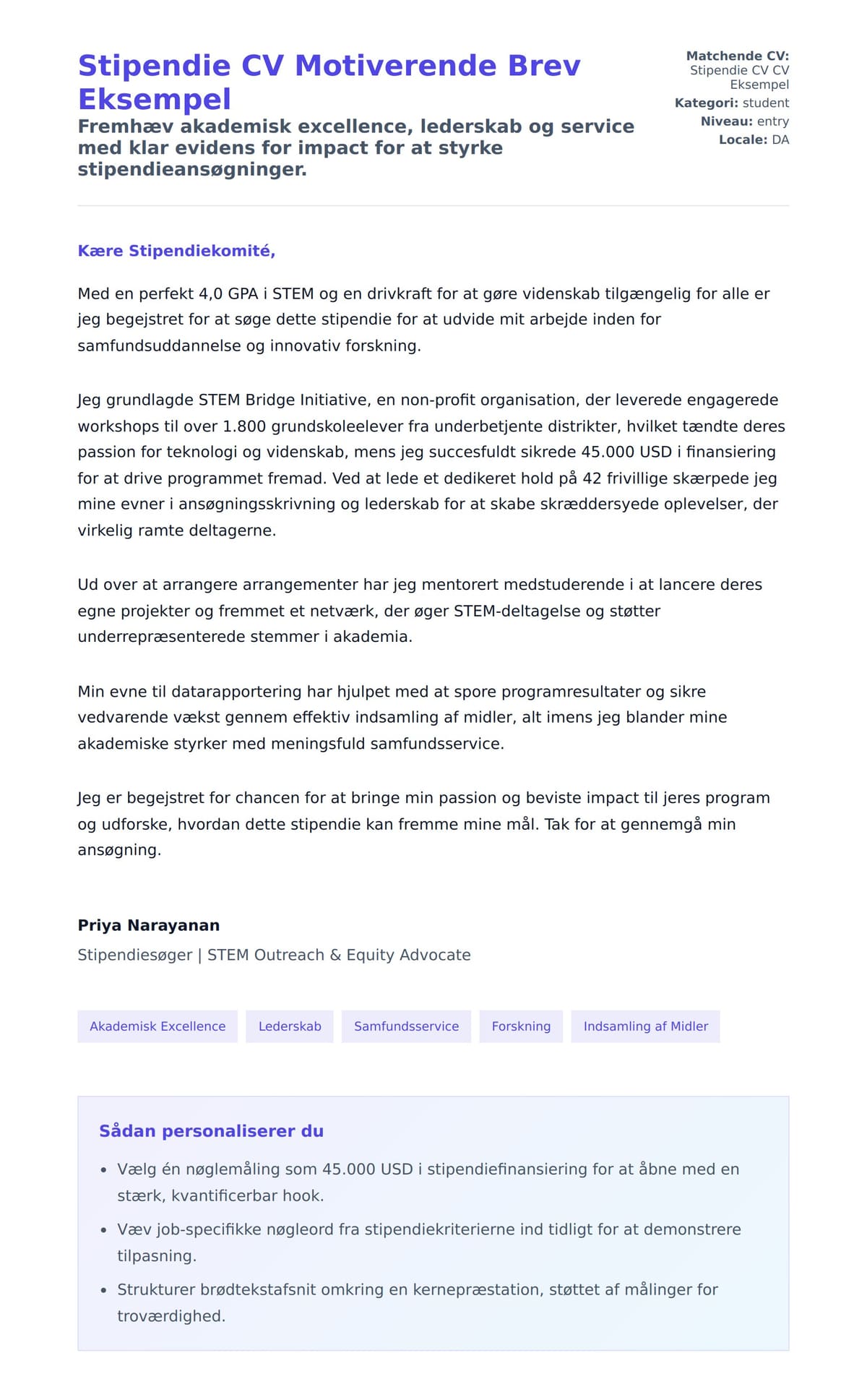 Ansøgningsbrev forhåndsvisning for Stipendie CV Motiverende Brev Eksempel