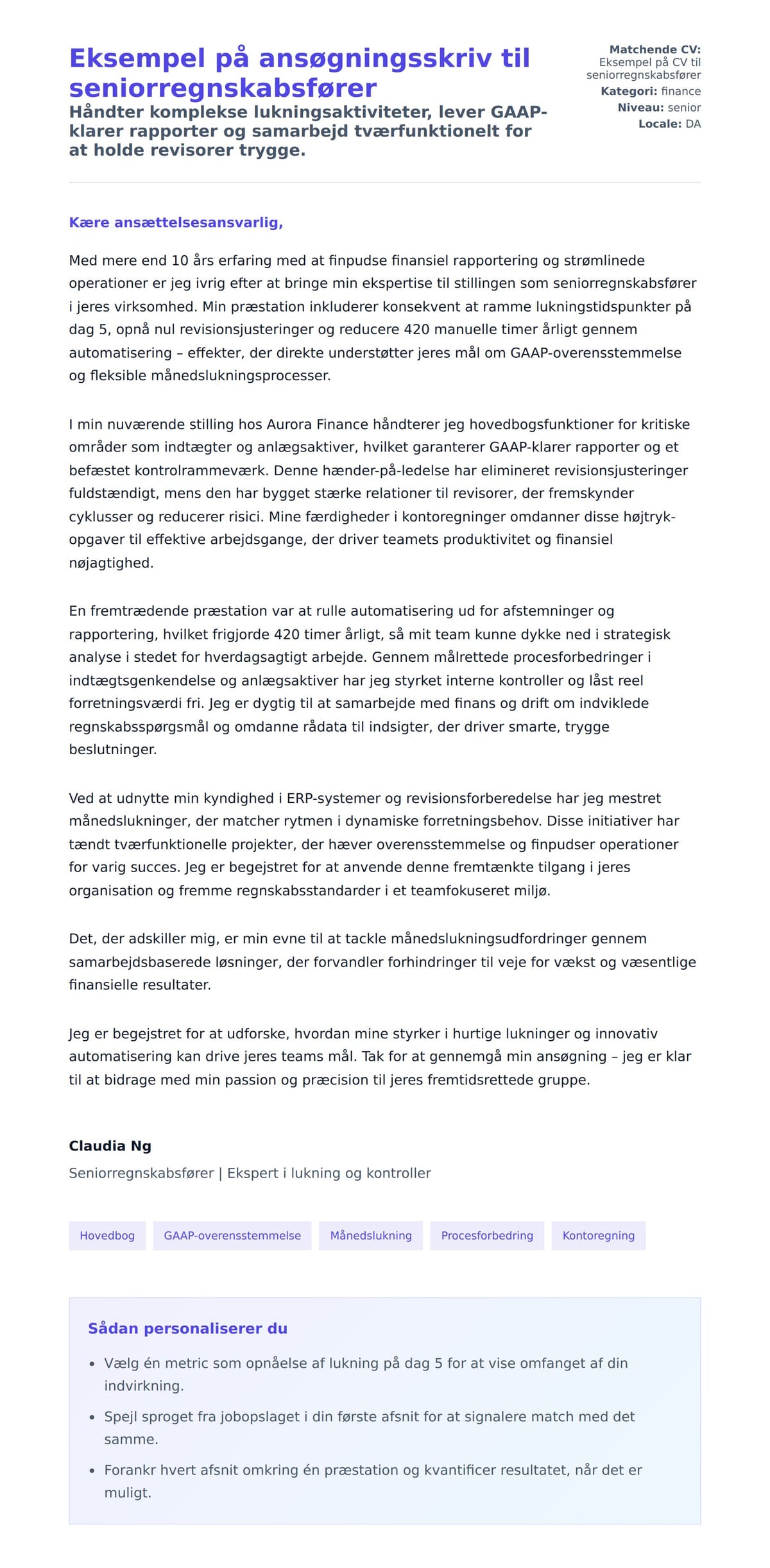 Ansøgningsbrev forhåndsvisning for Eksempel på ansøgningsskriv til seniorregnskabsfører