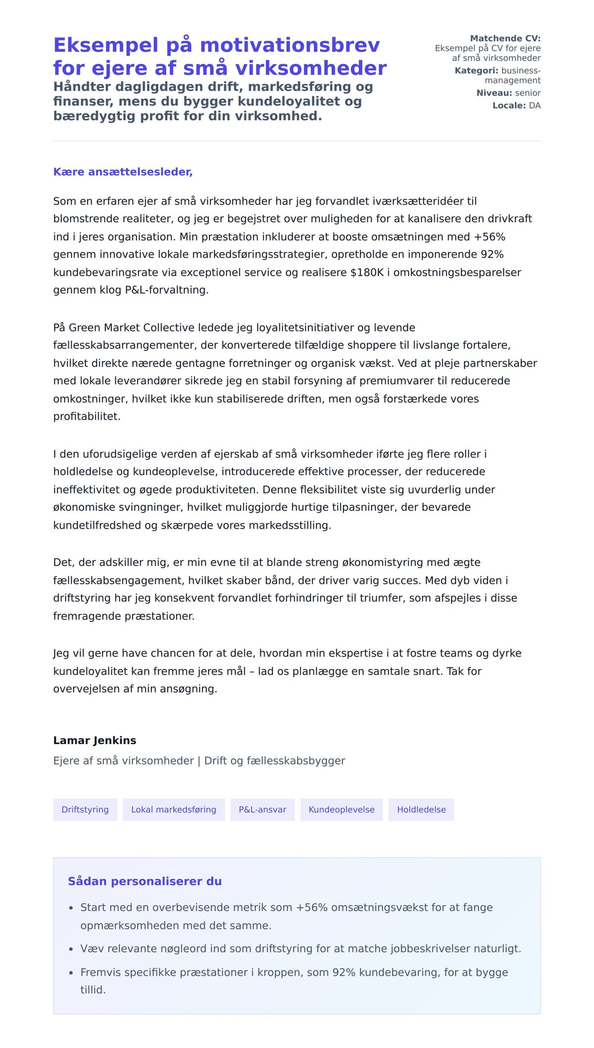 Ansøgningsbrev forhåndsvisning for Eksempel på motivationsbrev for ejere af små virksomheder