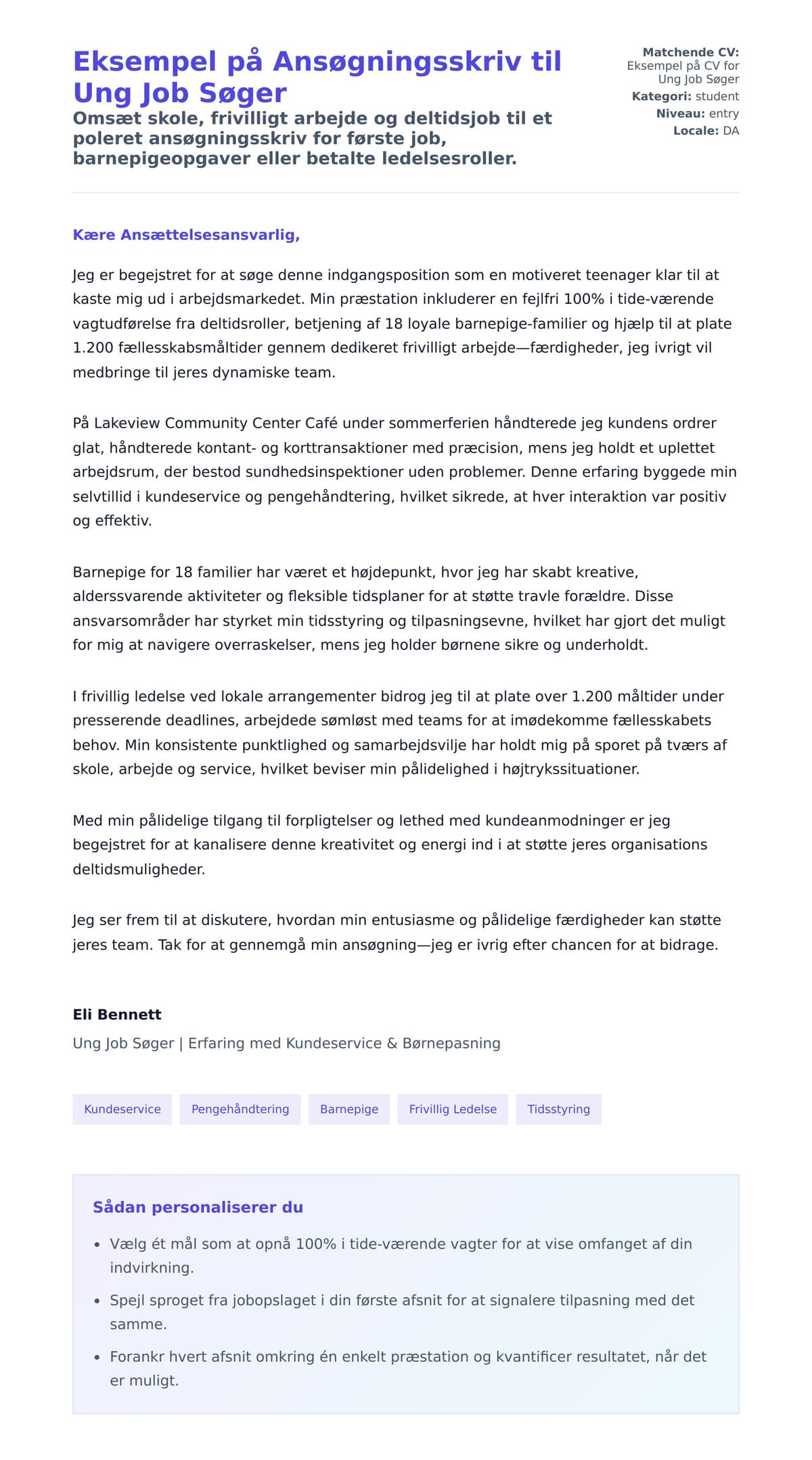 Ansøgningsbrev forhåndsvisning for Eksempel på Ansøgningsskriv til Ung Job Søger