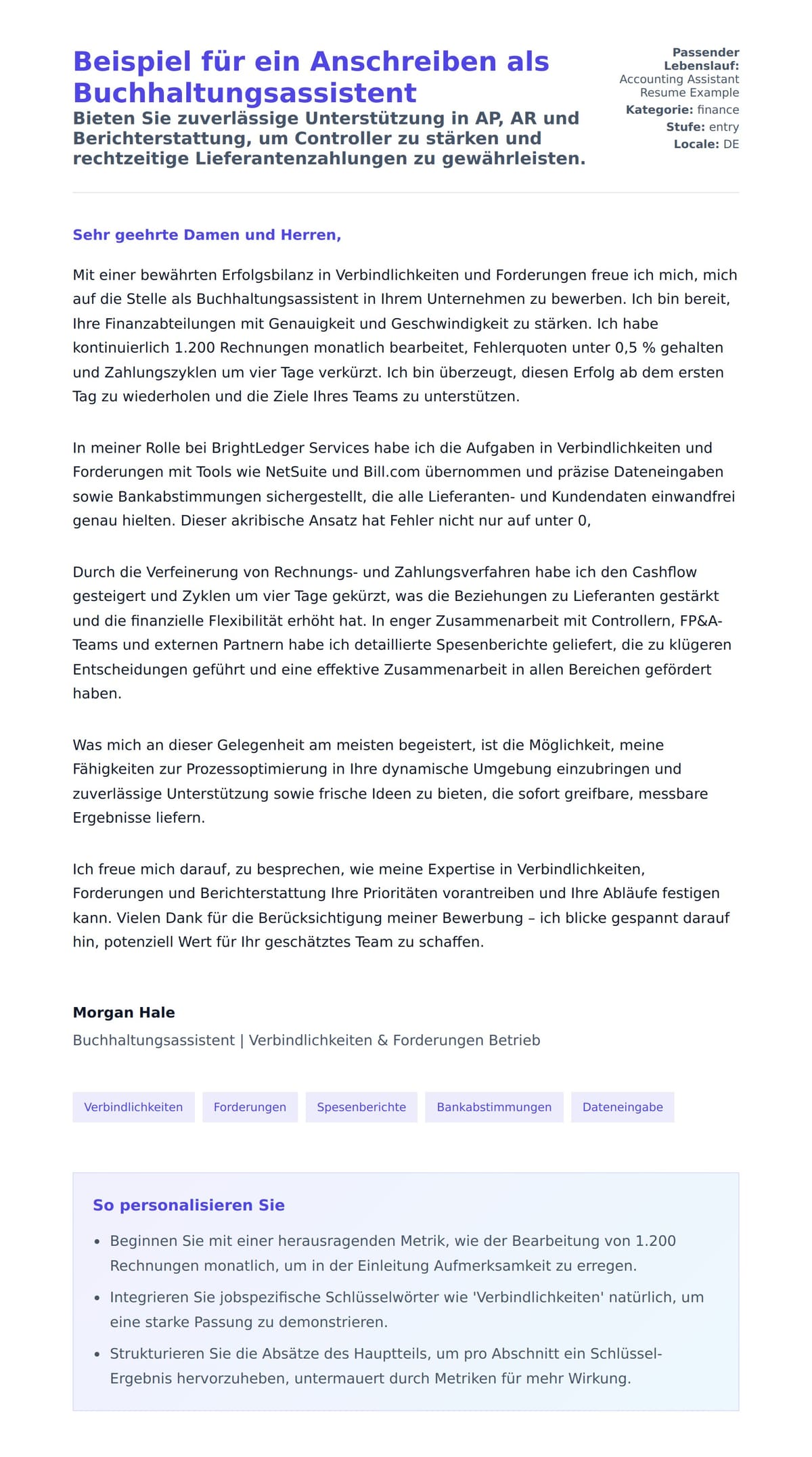 Anschreiben‑Vorschau für Beispiel für ein Anschreiben als Buchhaltungsassistent