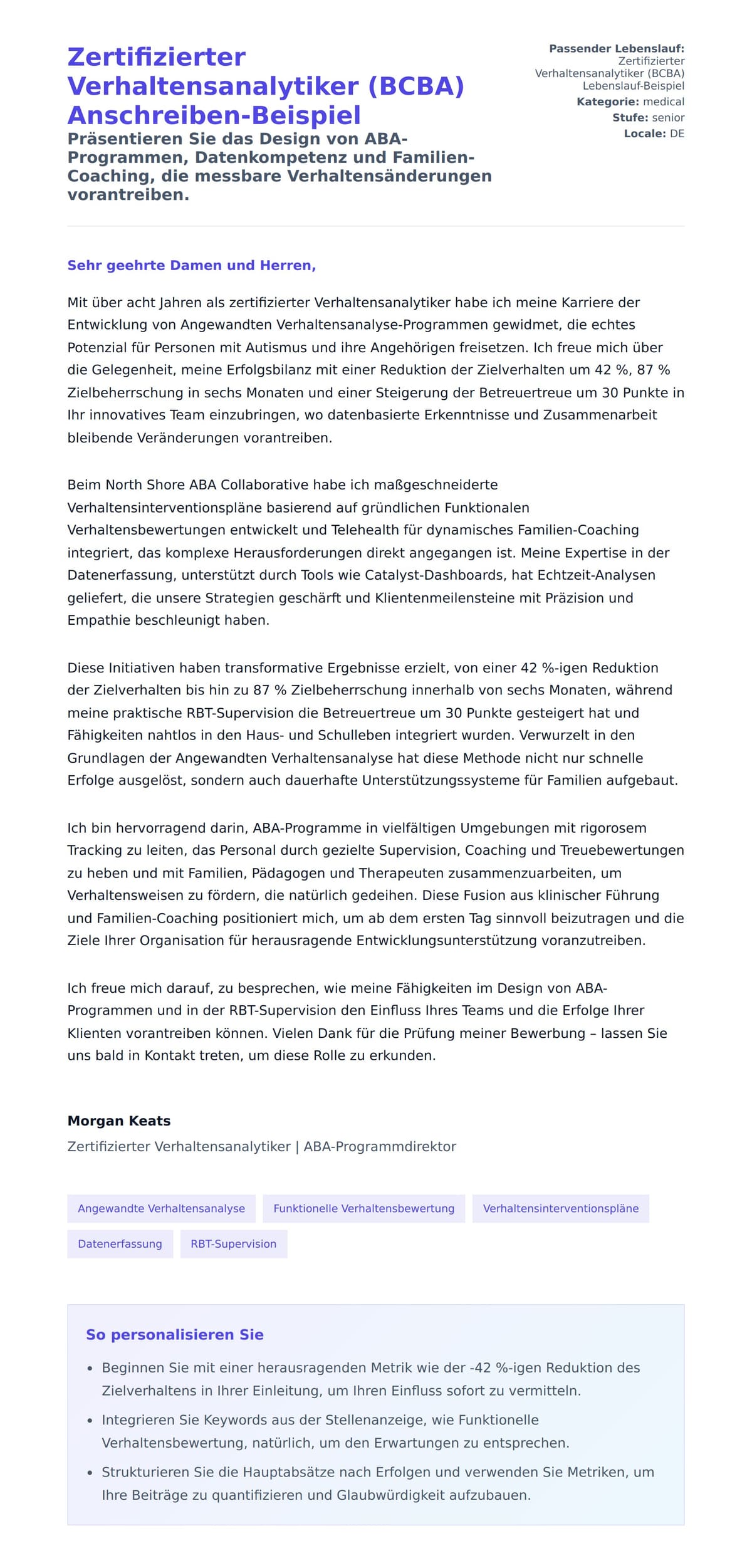 Anschreiben‑Vorschau für Zertifizierter Verhaltensanalytiker (BCBA) Anschreiben-Beispiel