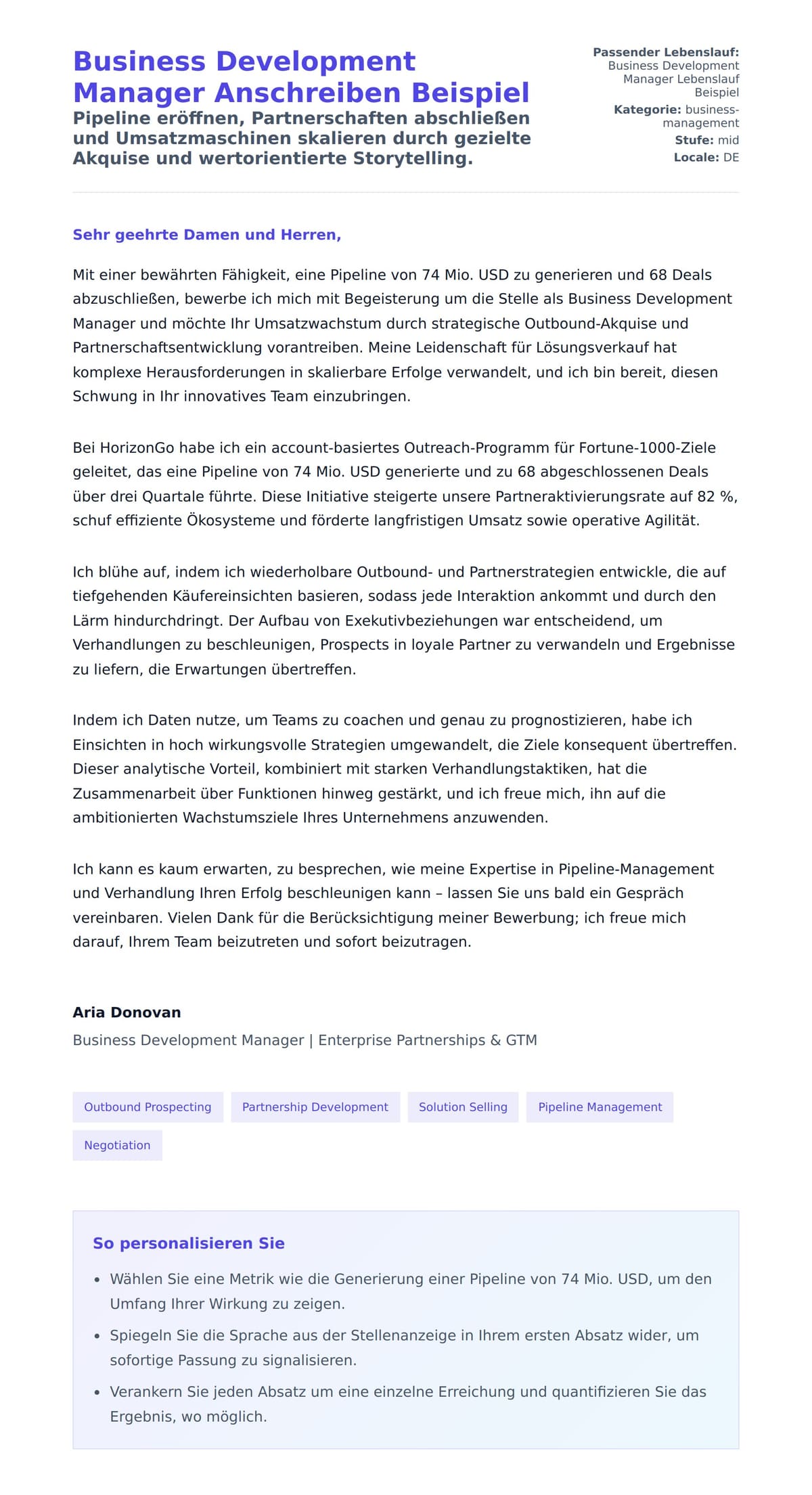 Anschreiben‑Vorschau für Business Development Manager Anschreiben Beispiel
