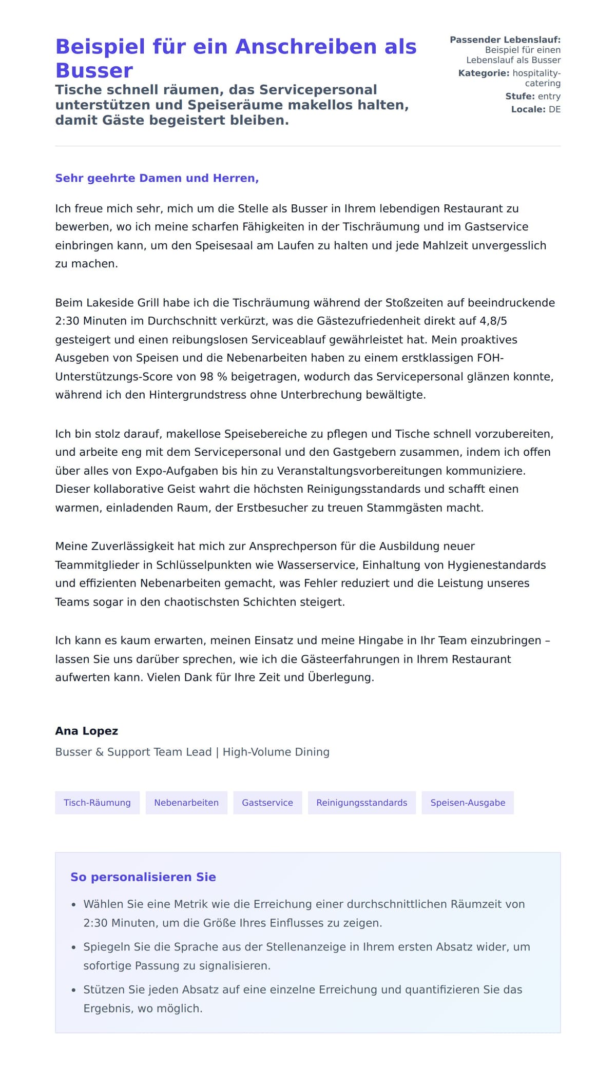 Anschreiben‑Vorschau für Beispiel für ein Anschreiben als Busser