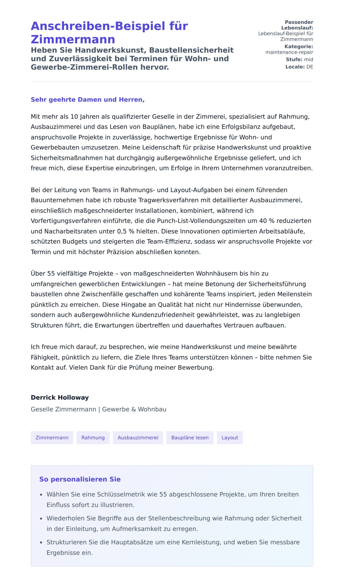 Anschreiben‑Vorschau für Anschreiben-Beispiel für Zimmermann