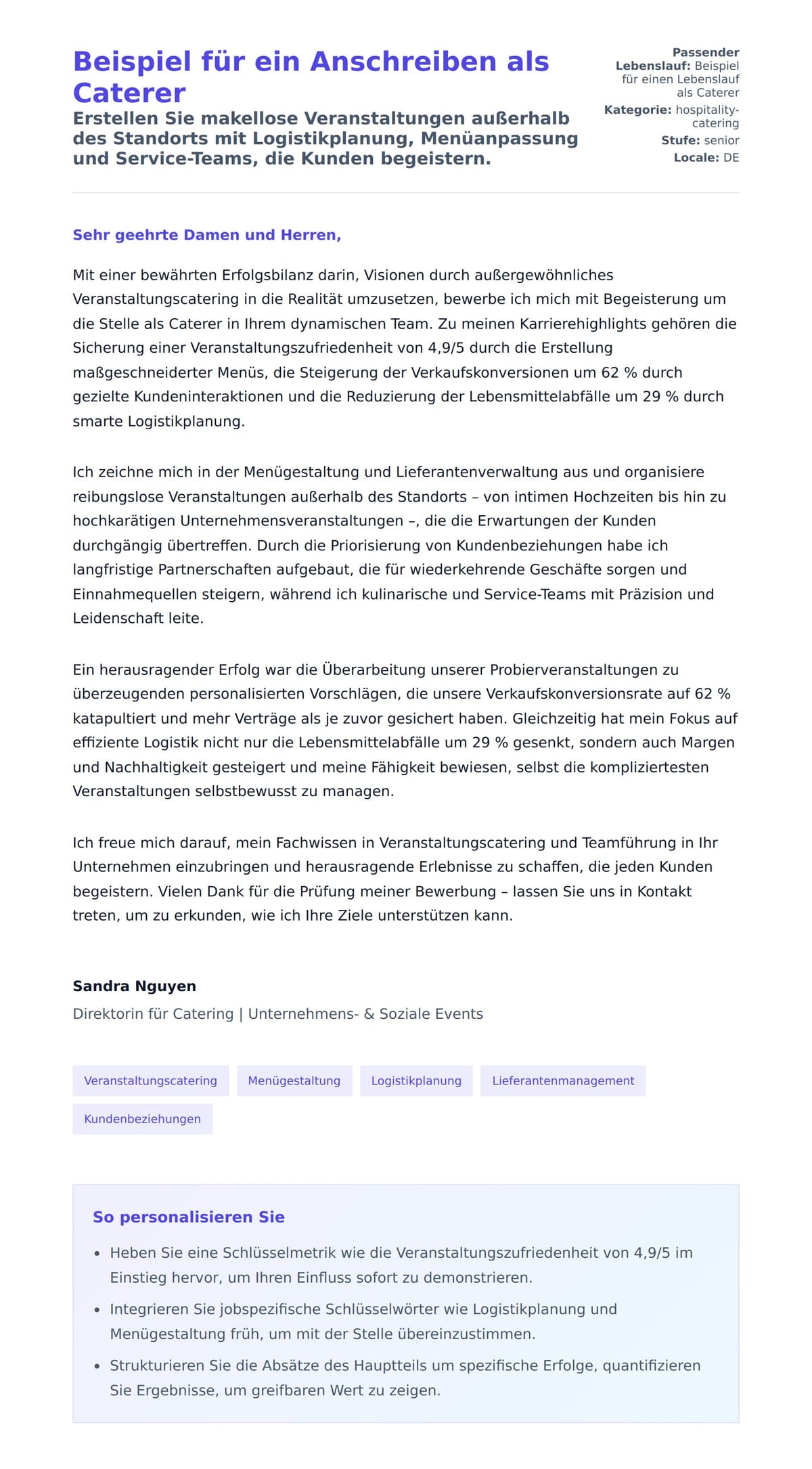Anschreiben‑Vorschau für Beispiel für ein Anschreiben als Caterer