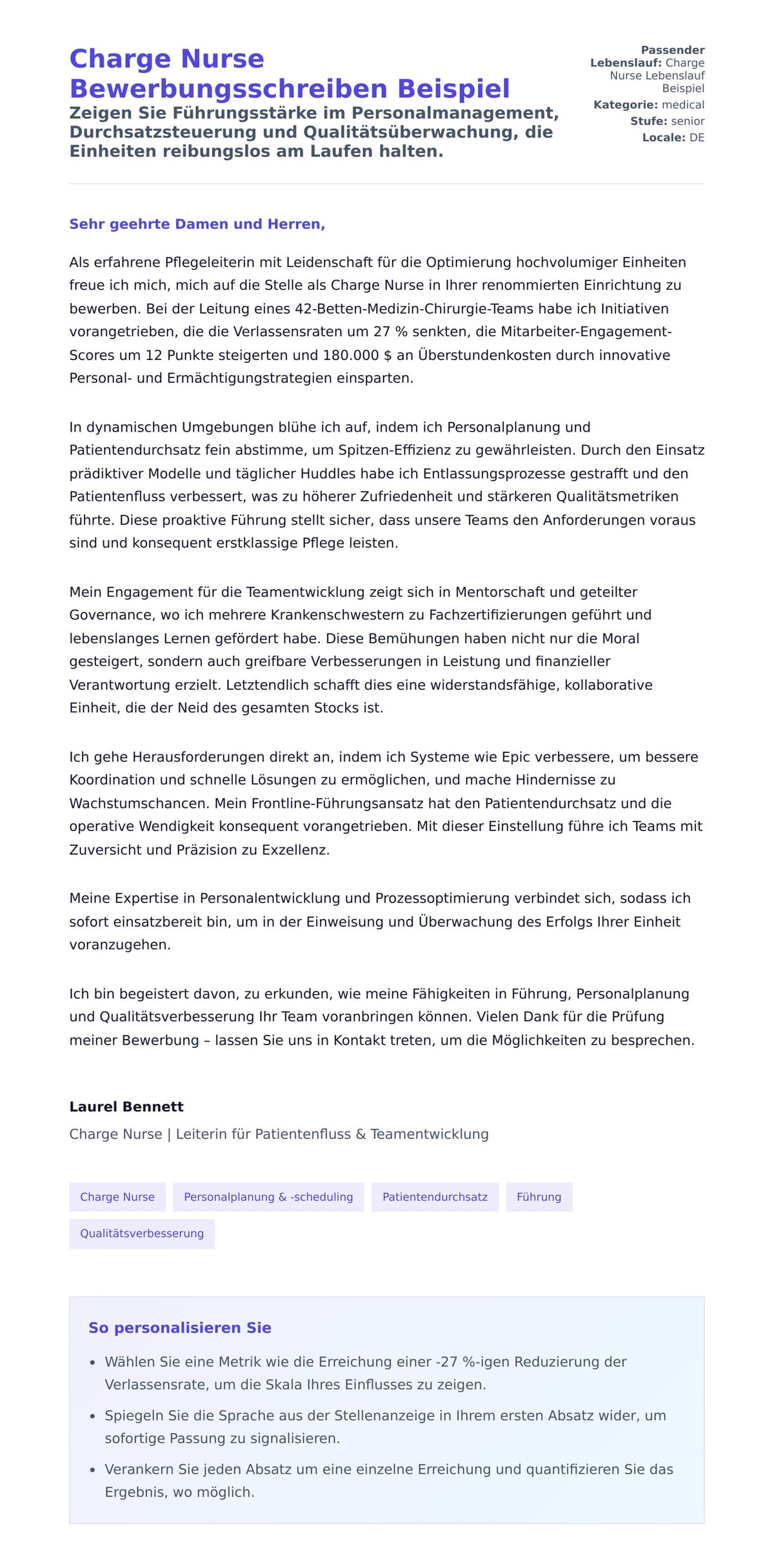Anschreiben‑Vorschau für Charge Nurse Bewerbungsschreiben Beispiel